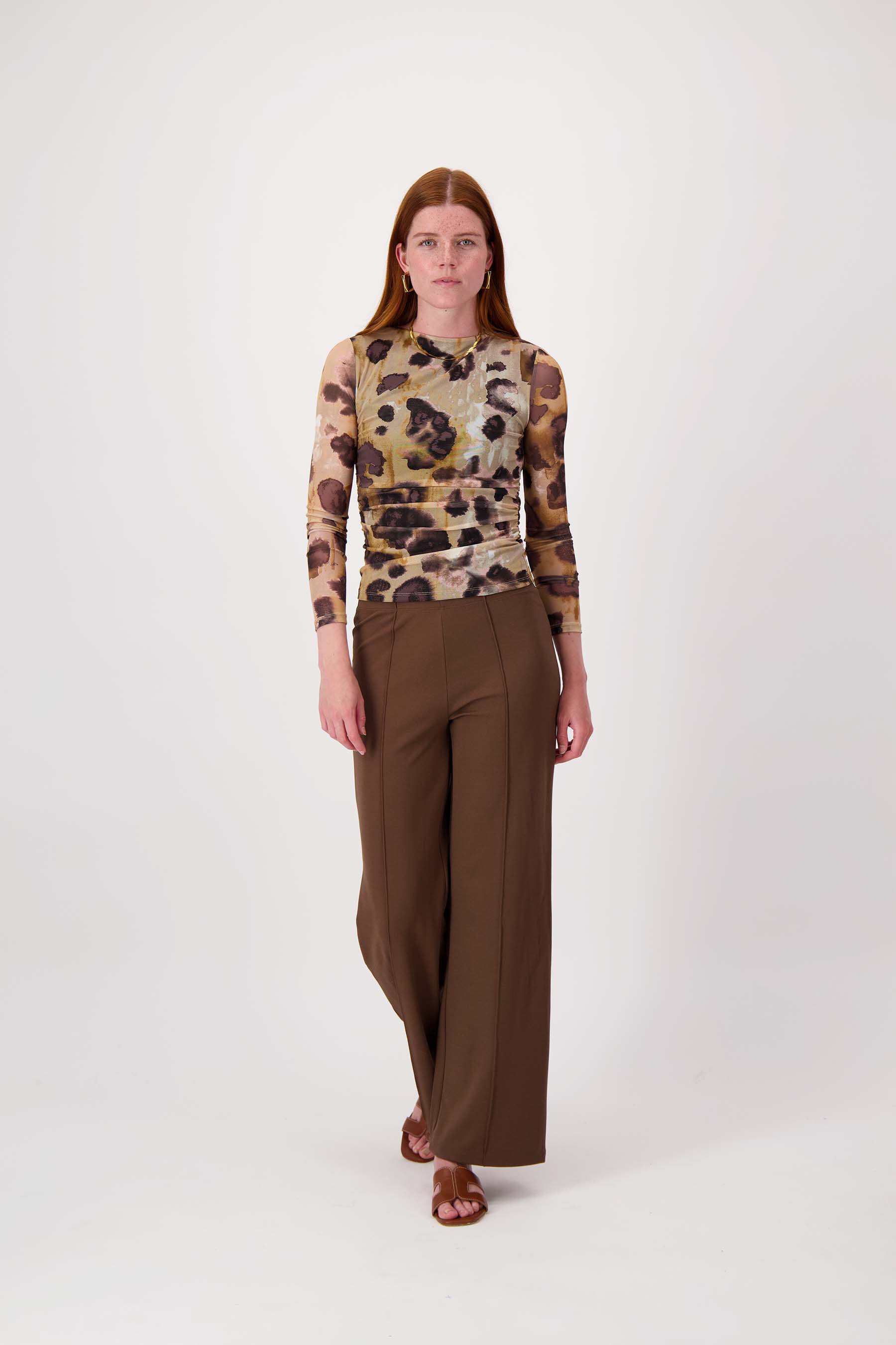 mesh top met vlekken print | choco / sand / light pink - Image 5