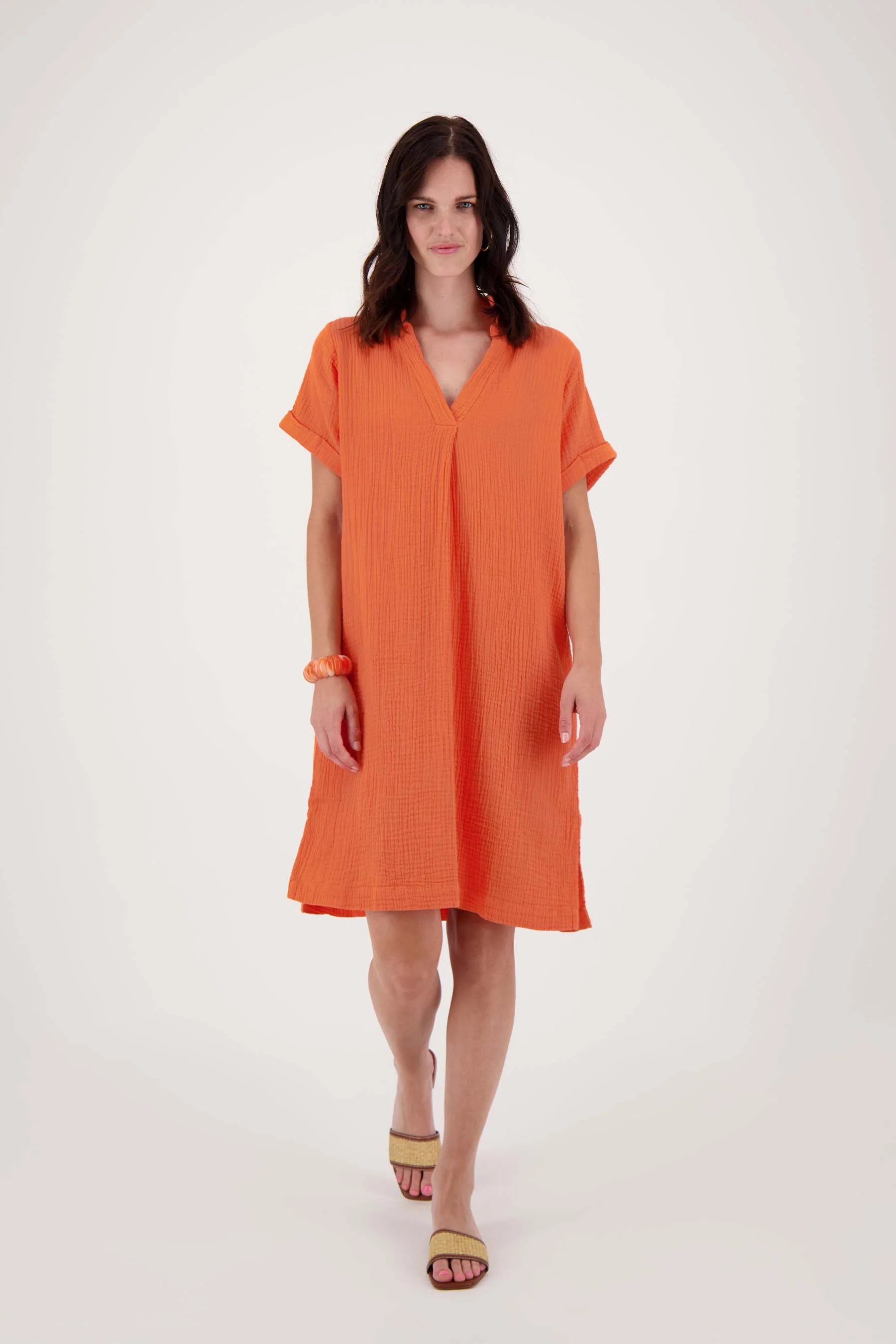 mousseline jurk met kraag | oranje - Image 2