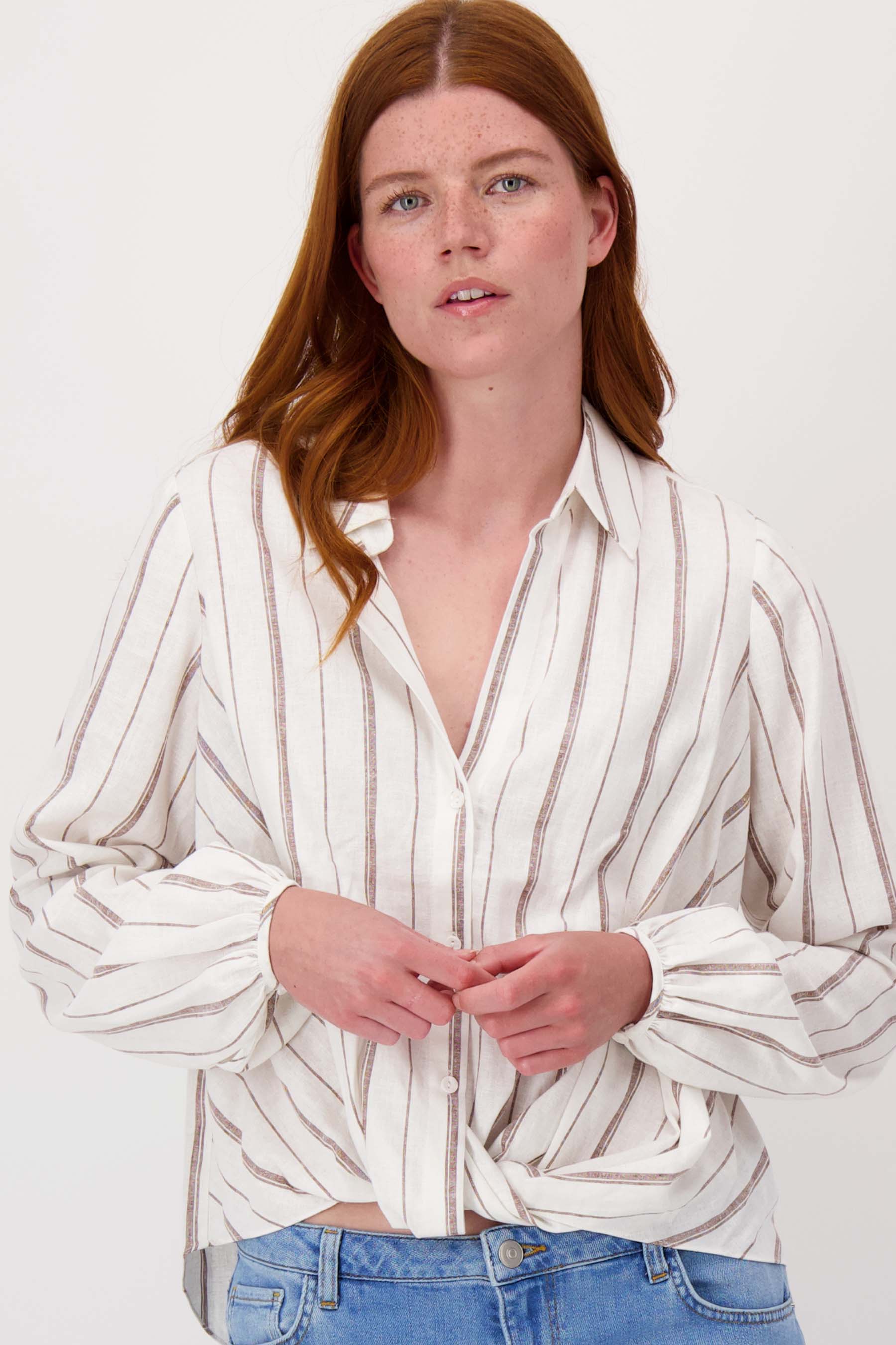 overslag blouse met streep | off white /brown