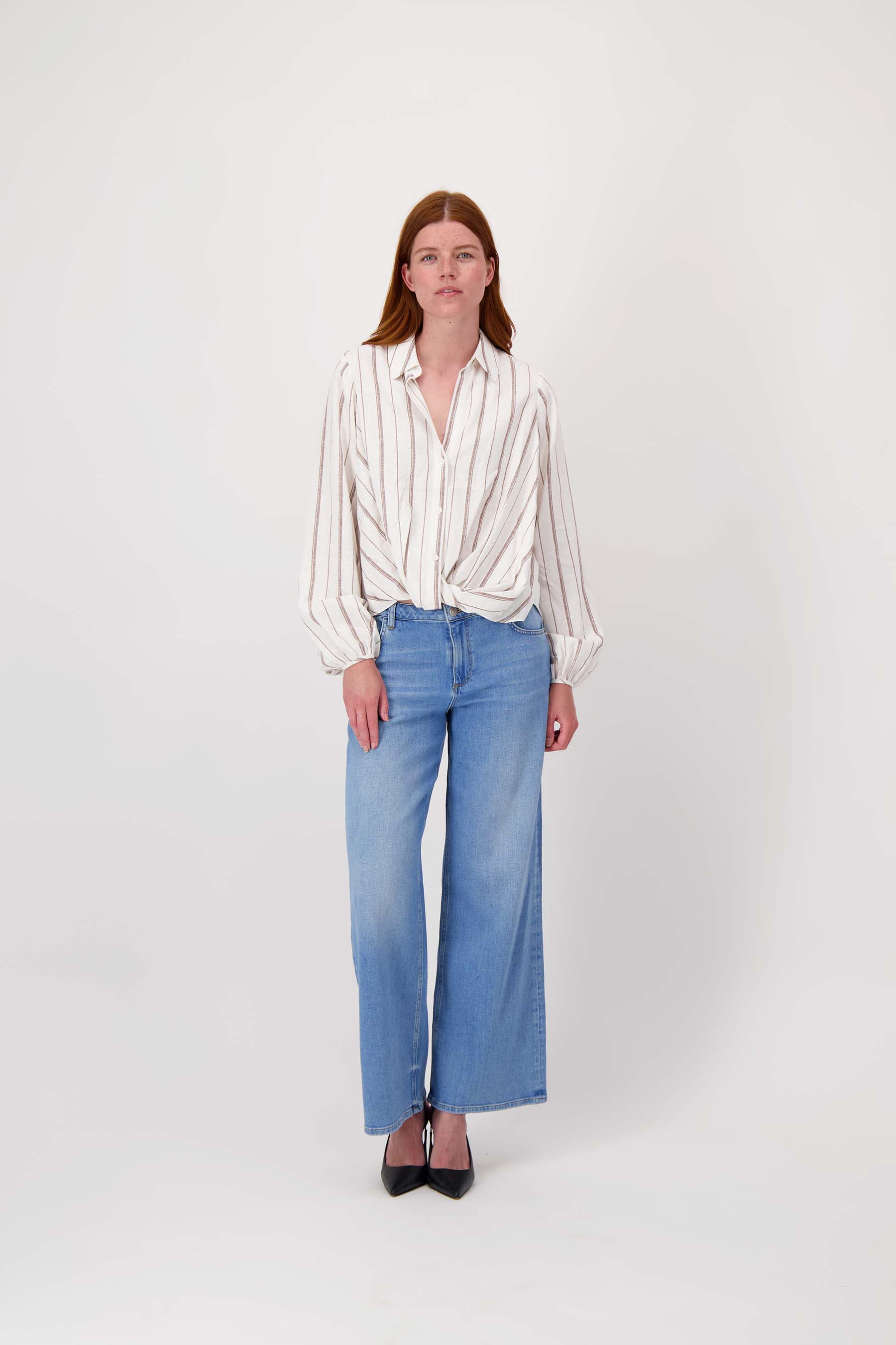 overslag blouse met streep | off white /brown - Image 3