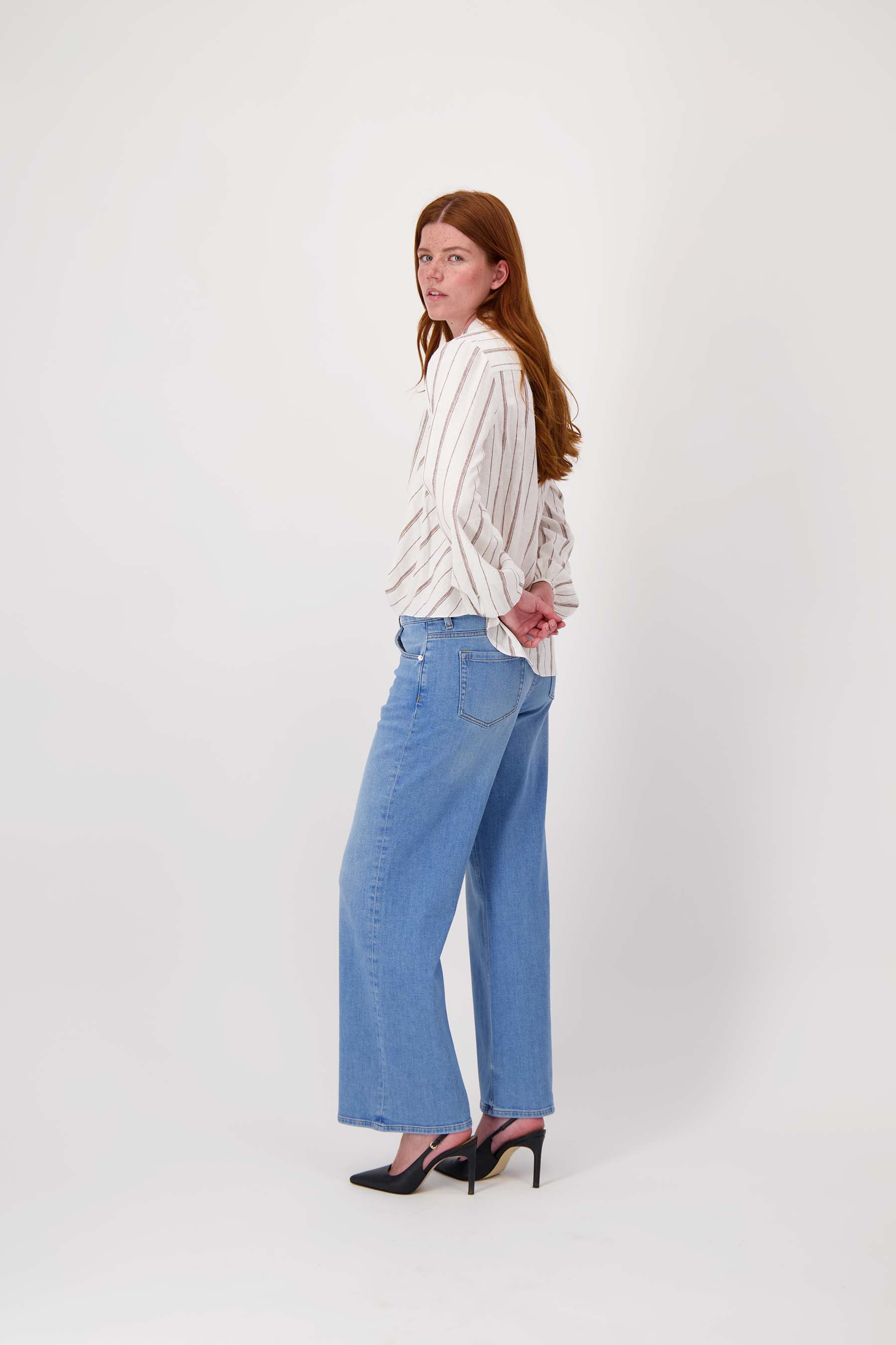 overslag blouse met streep | off white /brown - Image 4