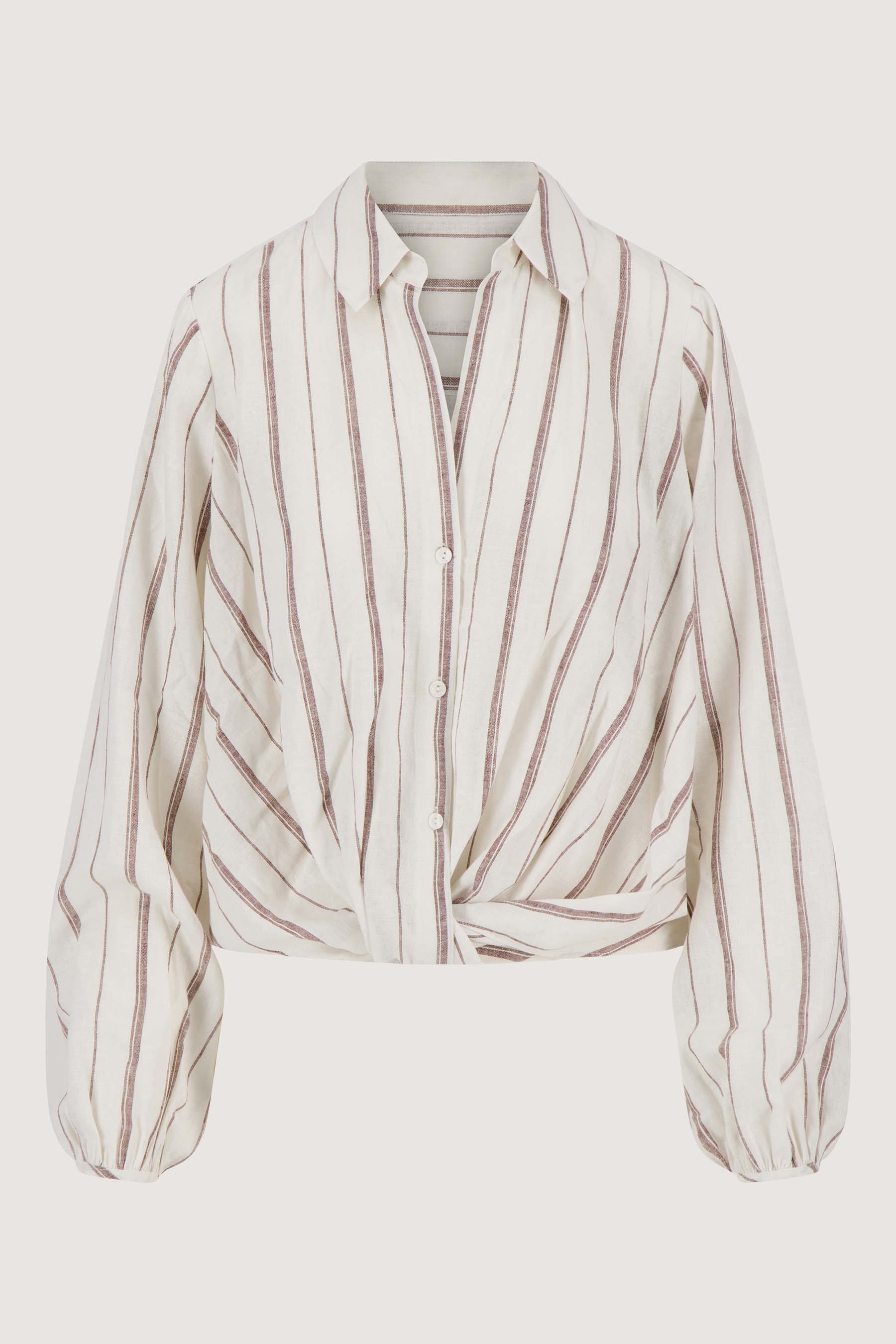 overslag blouse met streep | off white /brown - Image 5