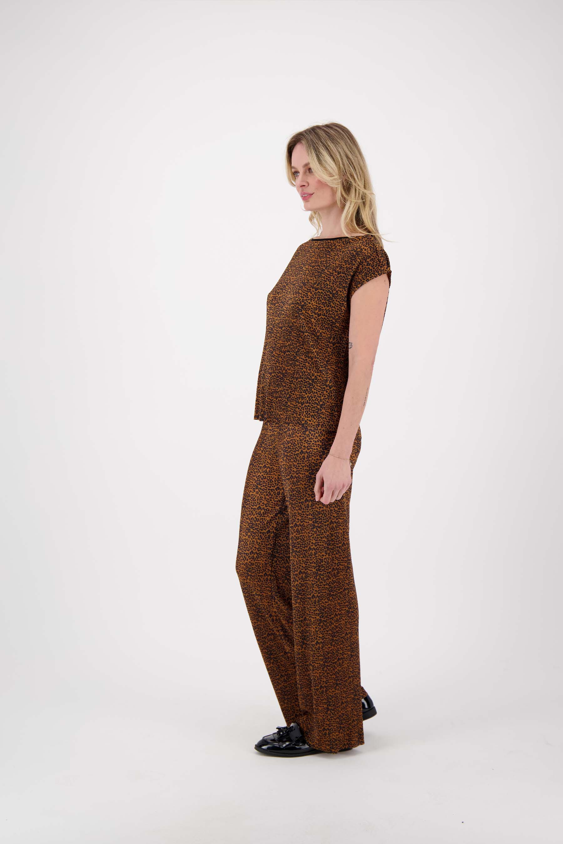 plisse broek met panterprint | camel - Image 3