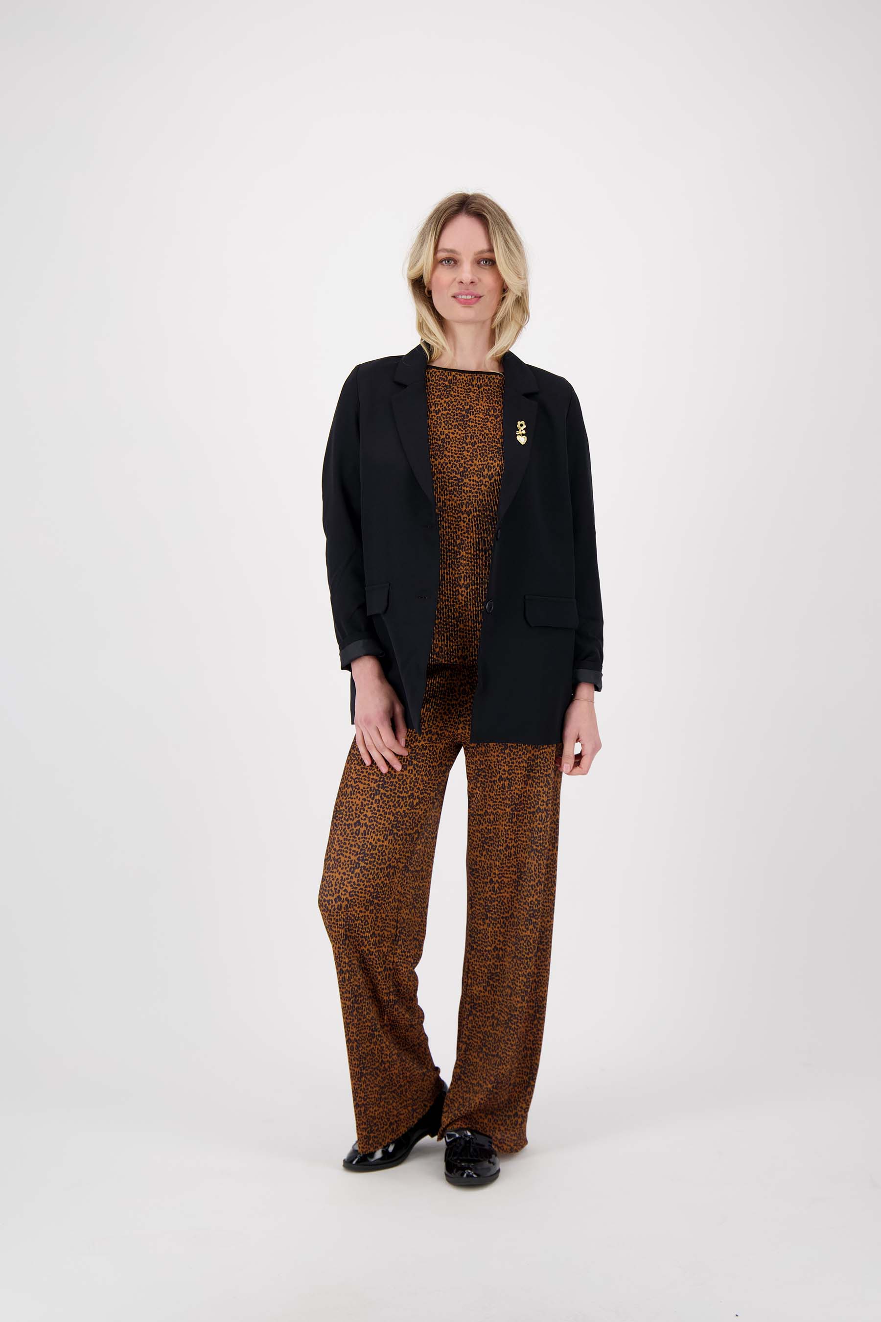 plisse broek met panterprint | camel - Image 4