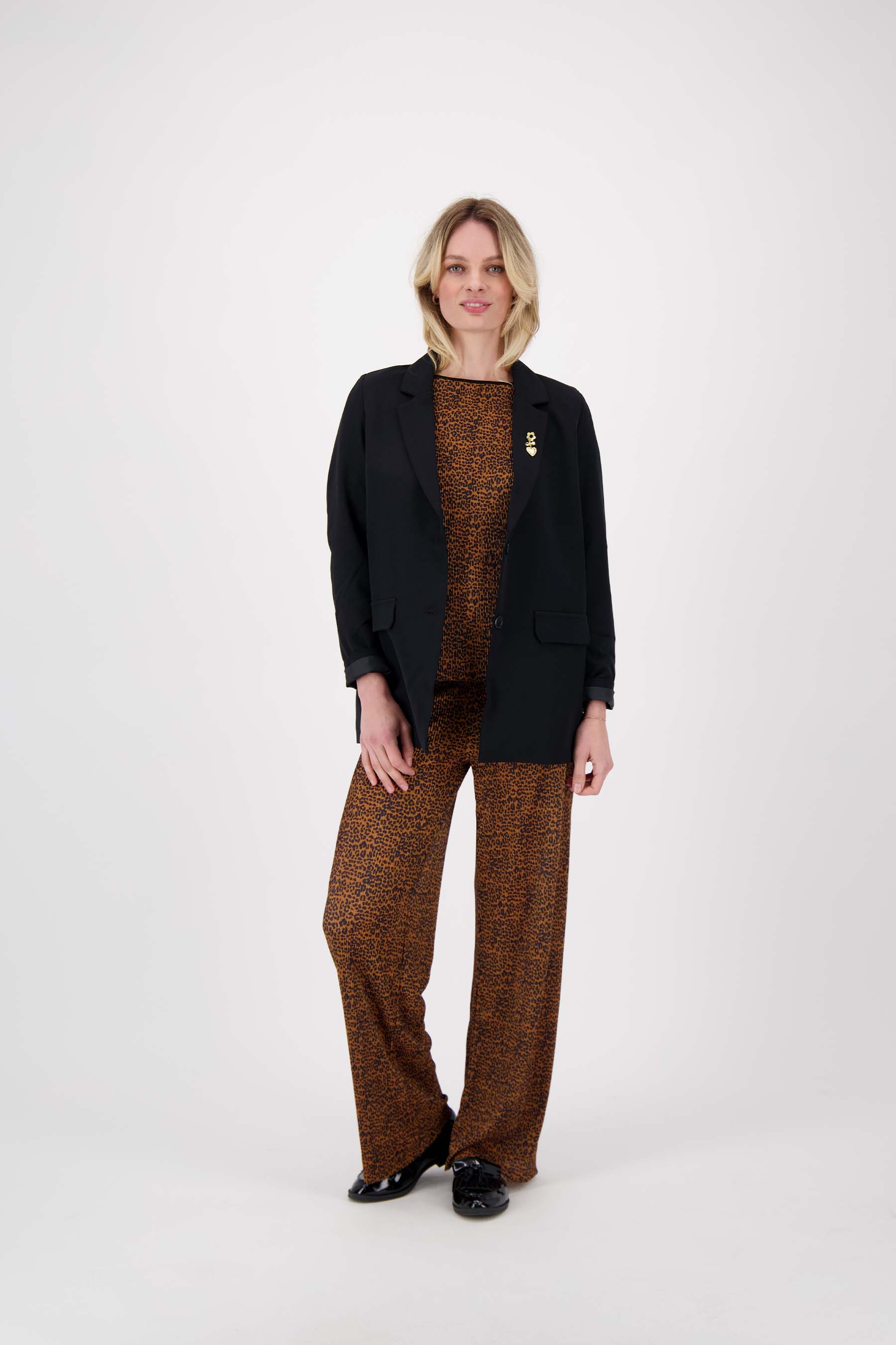 plisse top met panterprint | camel - Image 3