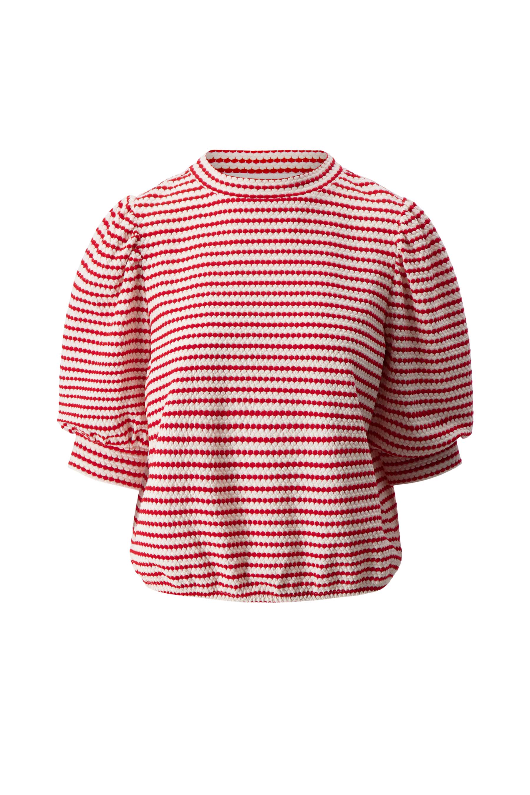 pofmouw top met streep in structuur materiaal | off white / rood - Image 4