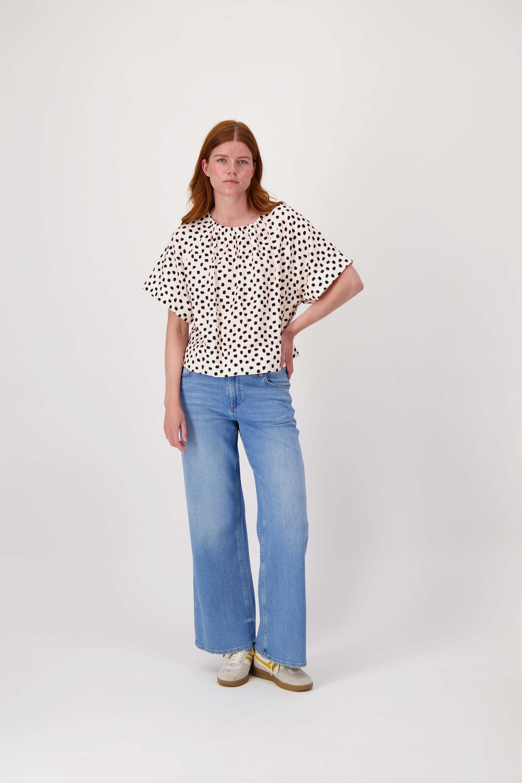 raglan top met stippen print | off white / zwart - Image 3