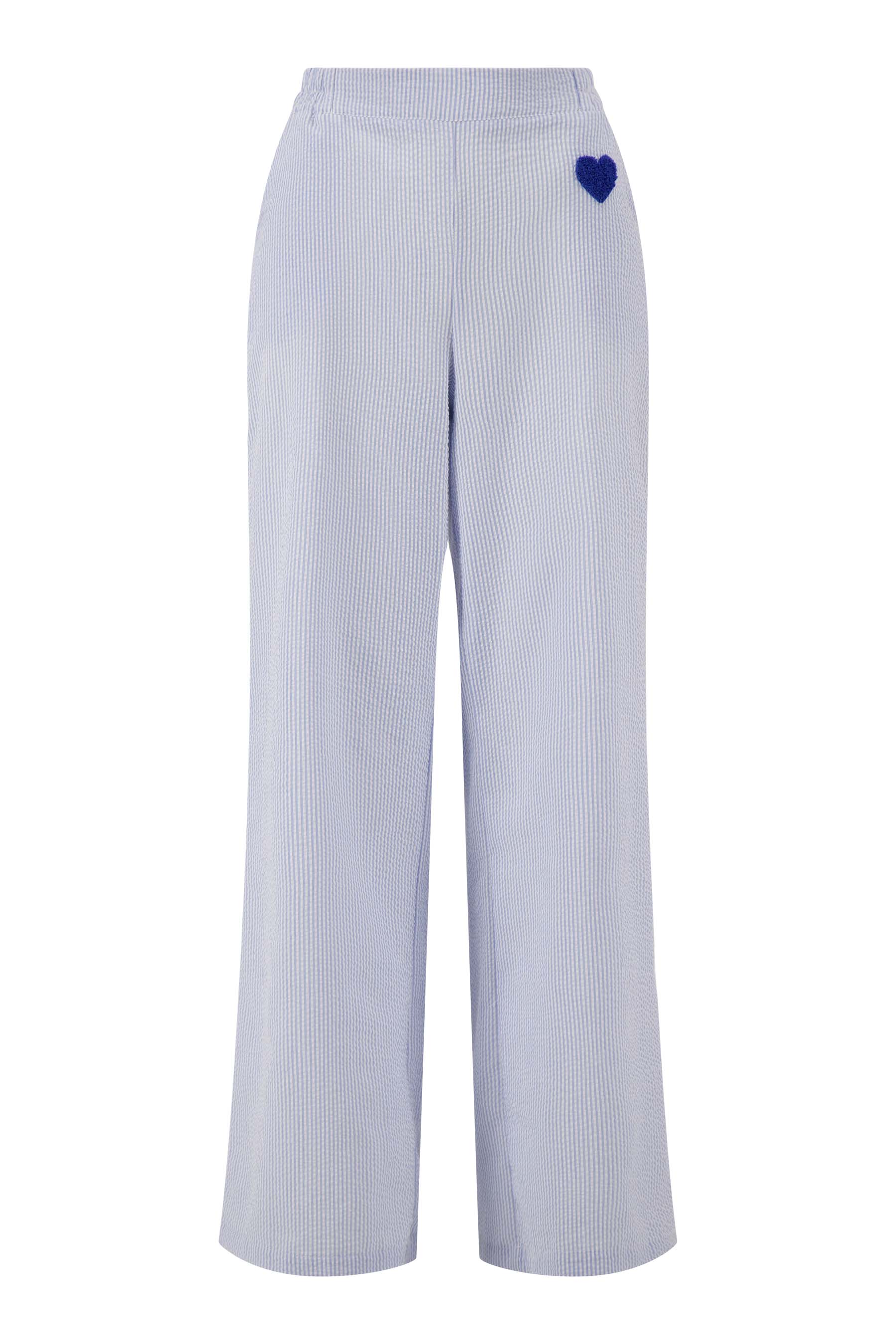 seersucker streep broek | wit / lichtblauw