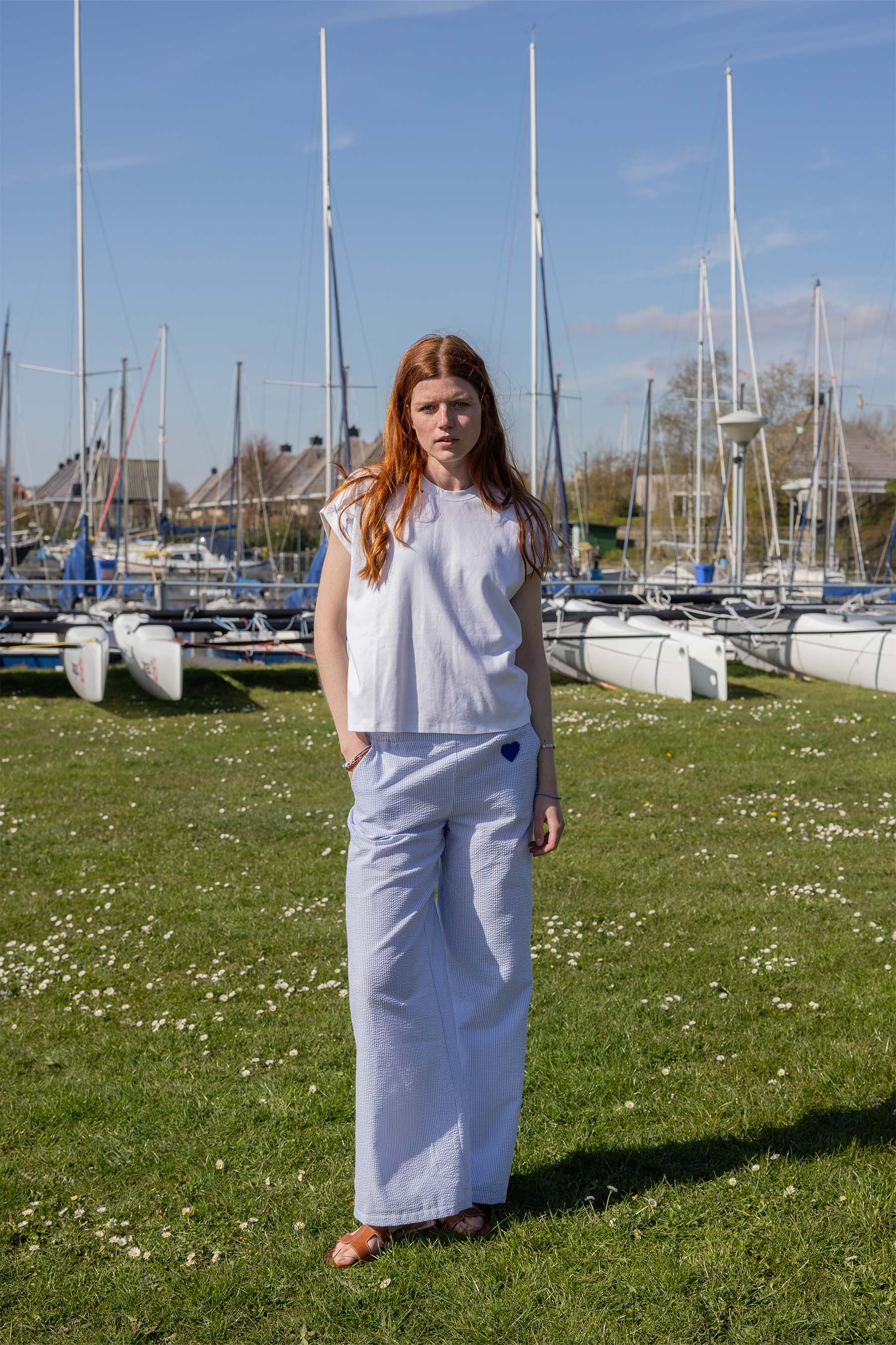 seersucker streep broek | wit / lichtblauw - Image 2