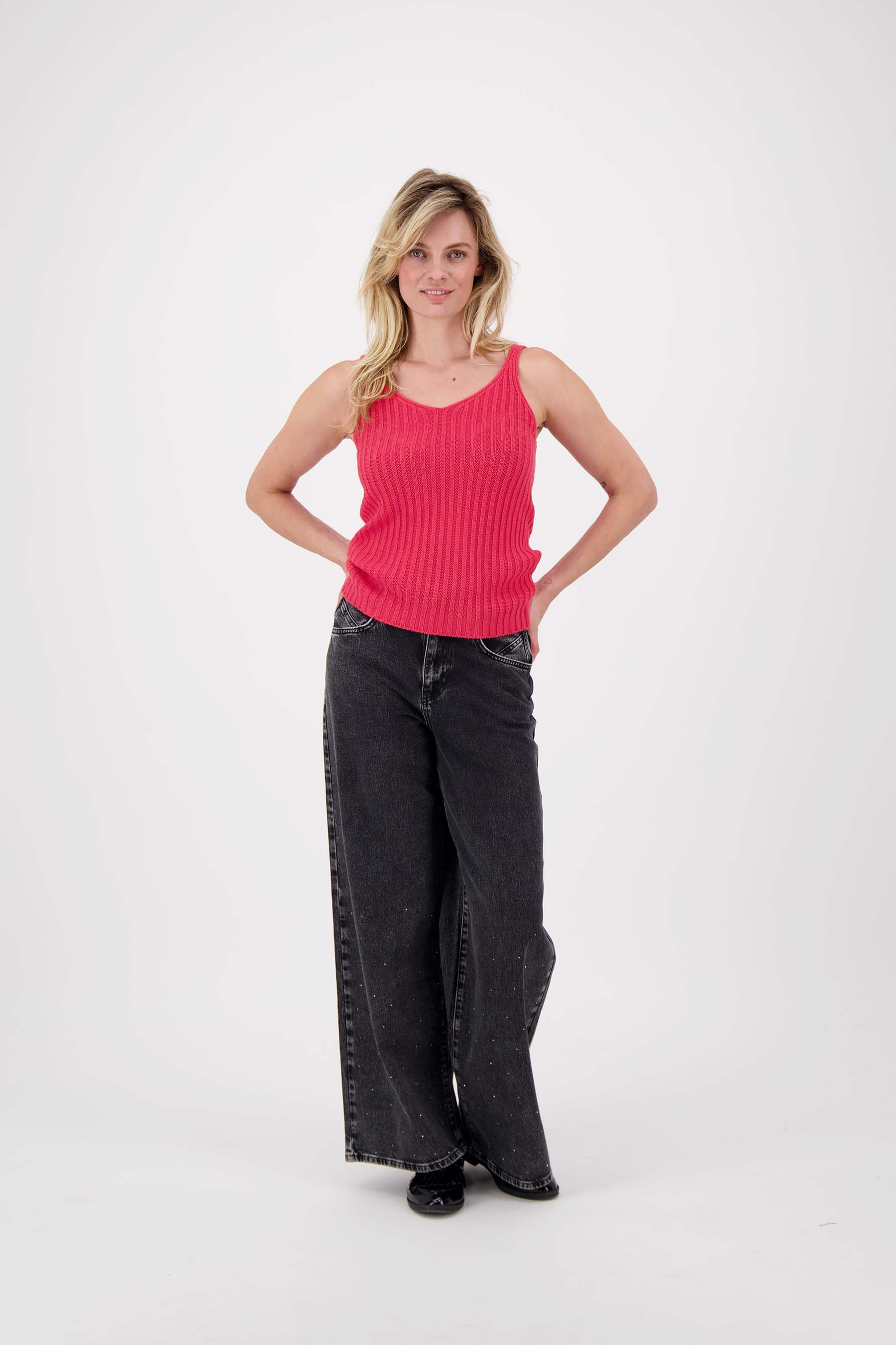 singlet gebreid in rib | red - Image 3
