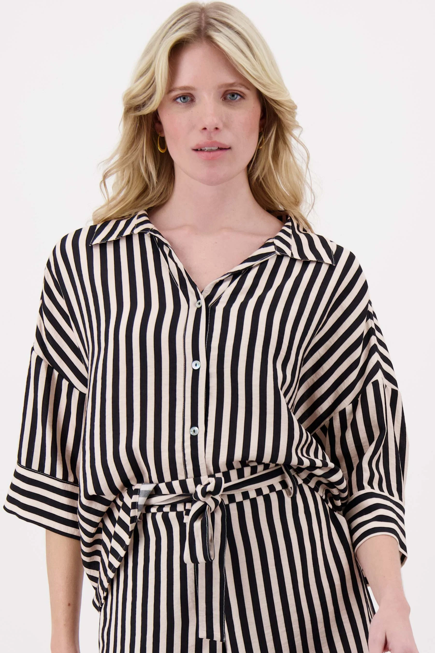 streep blouse 1/2 mouw | soft kit / zwart