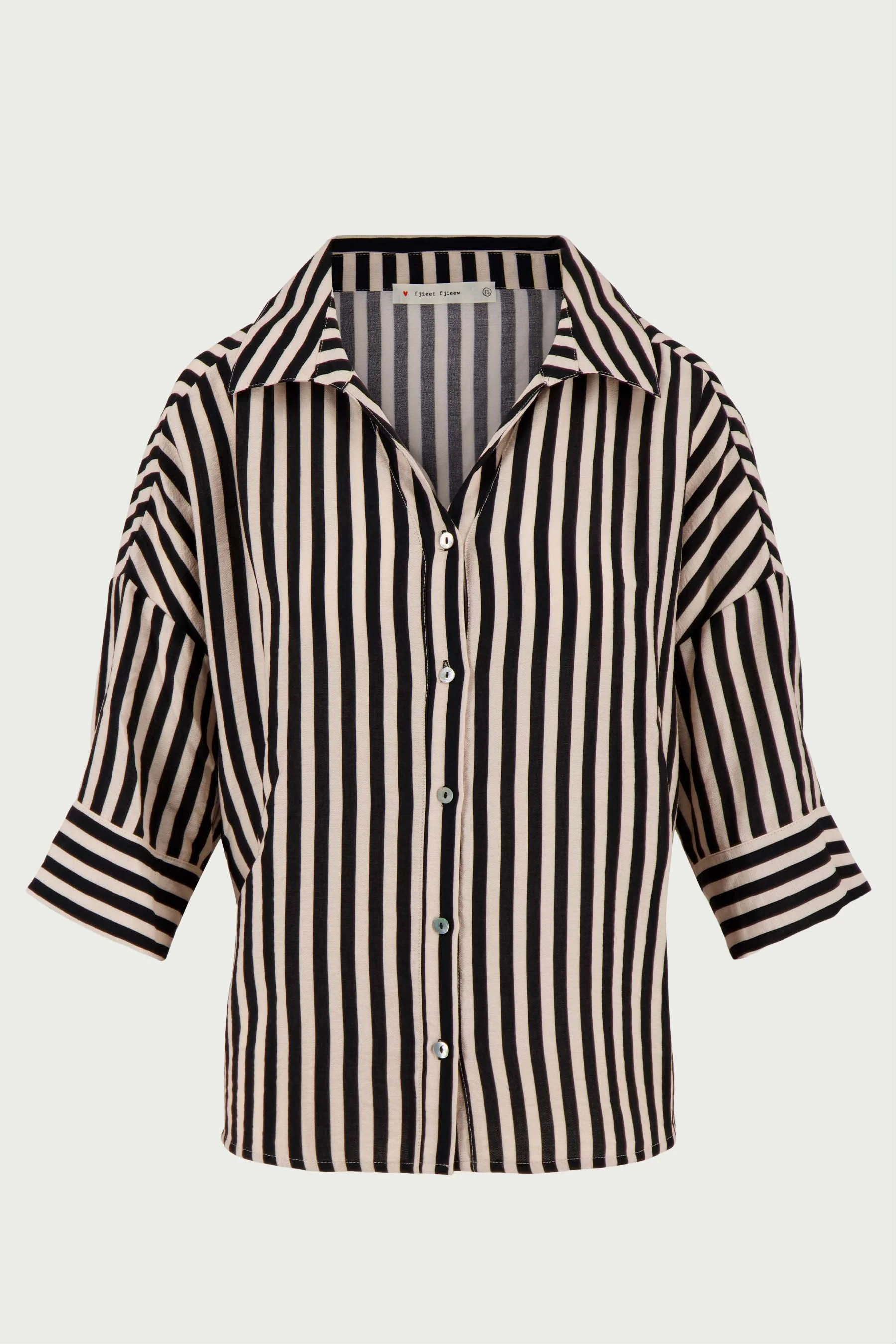 streep blouse 1/2 mouw | soft kit / zwart - Image 3
