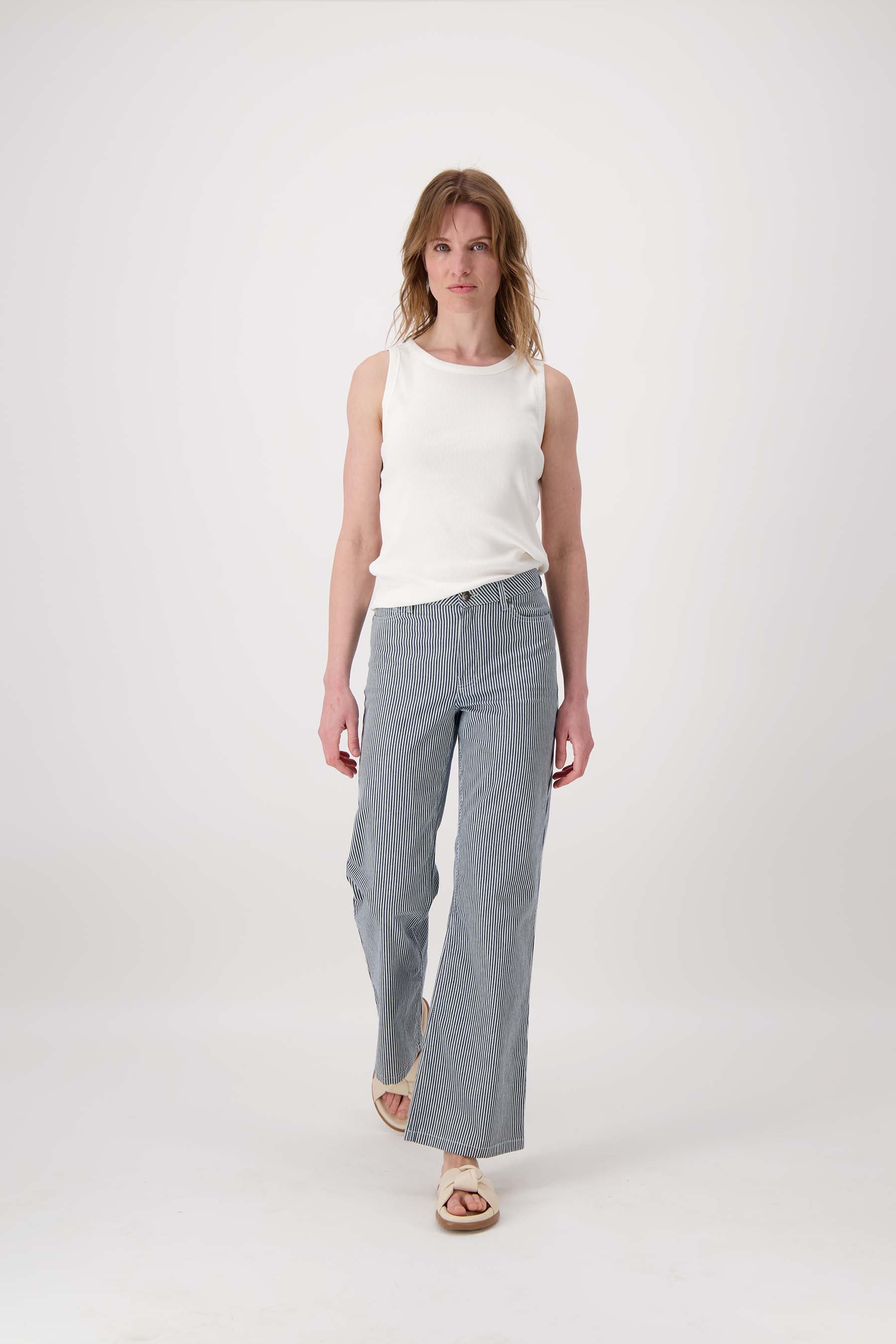 streep broek stretch flared model | wit / donkerblauw - Image 3