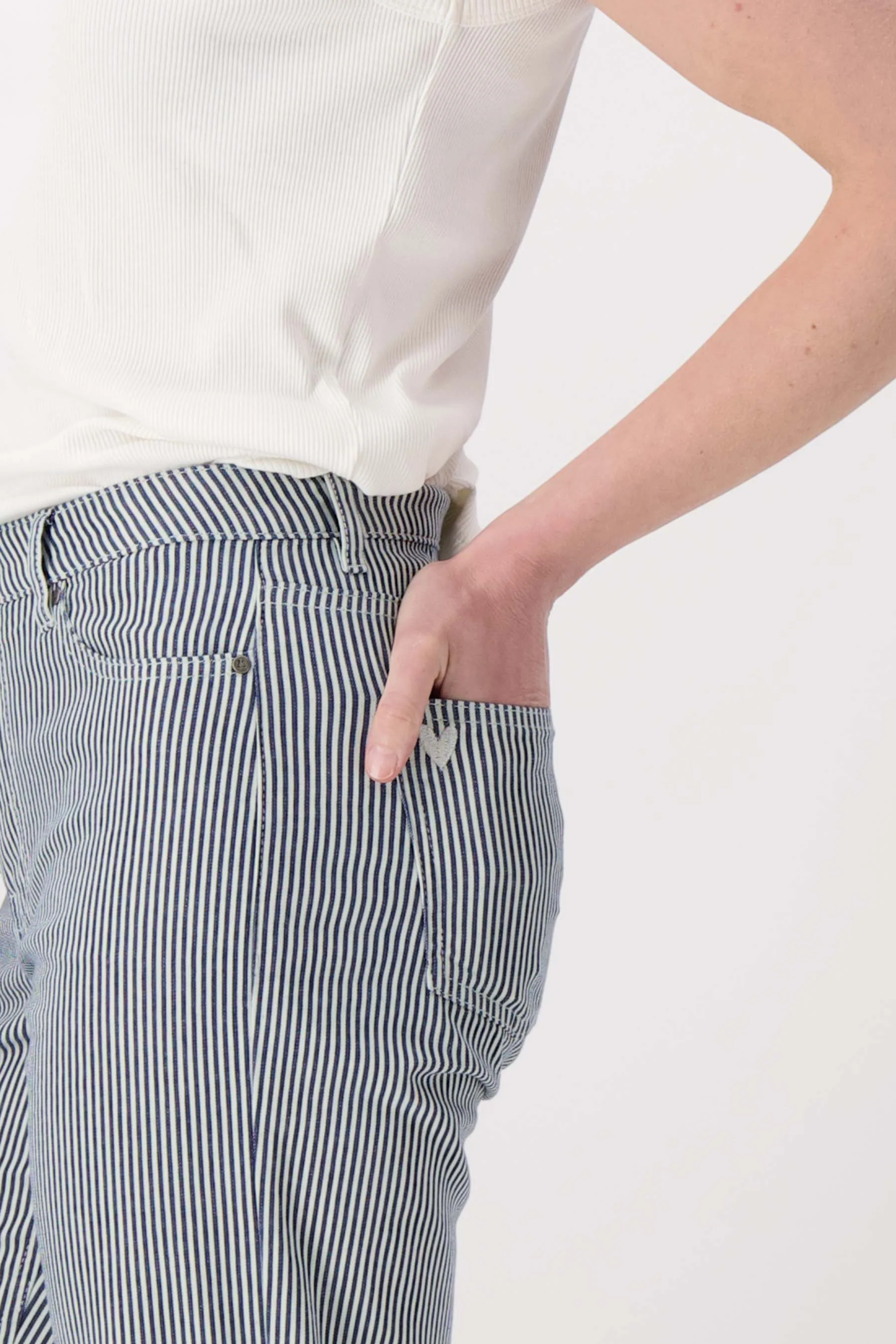 streep broek stretch flared model | wit / donkerblauw - Image 4