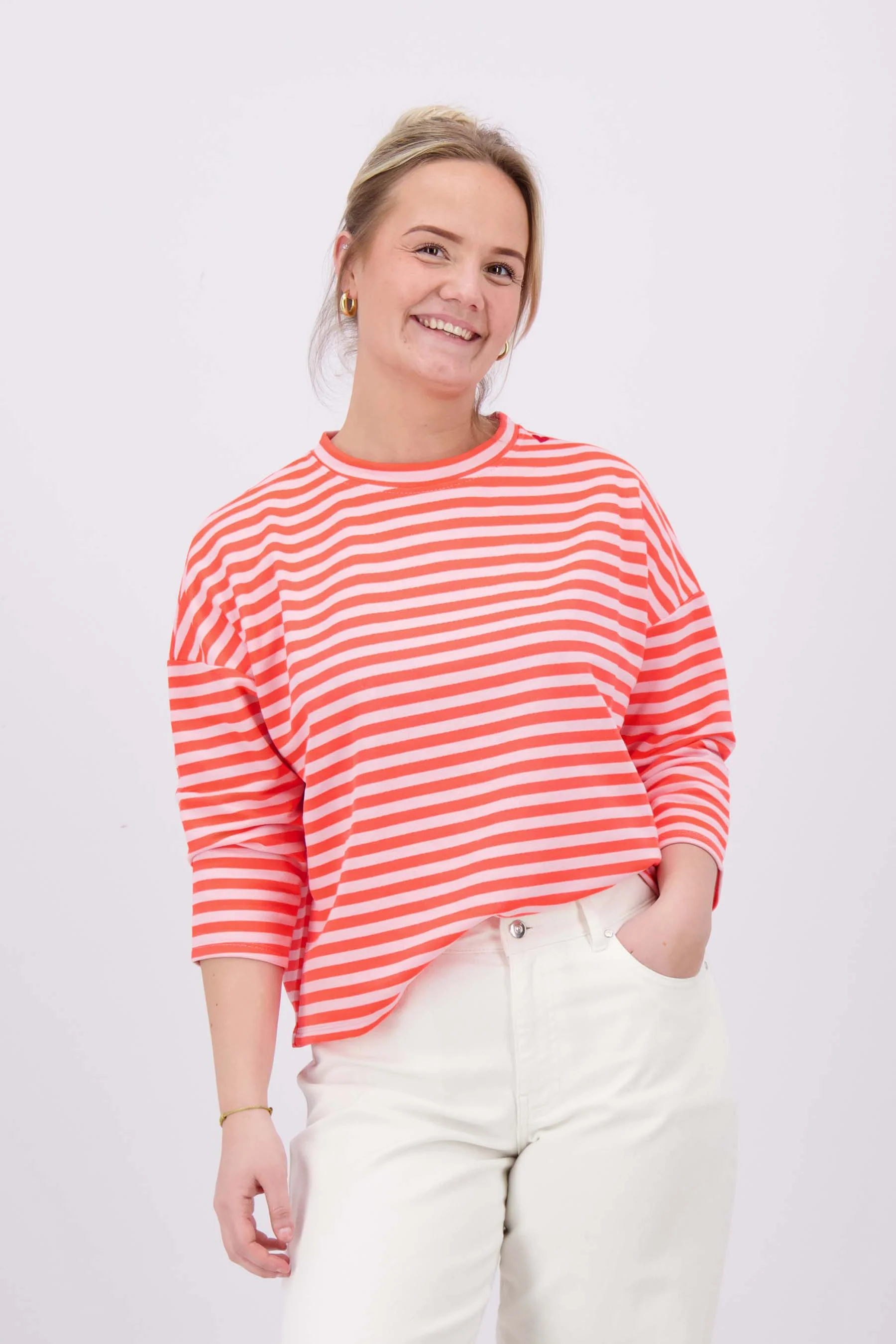 streep sweat shirt boxy 3/4 mouw | light pink/ salmon stripe - Image 3