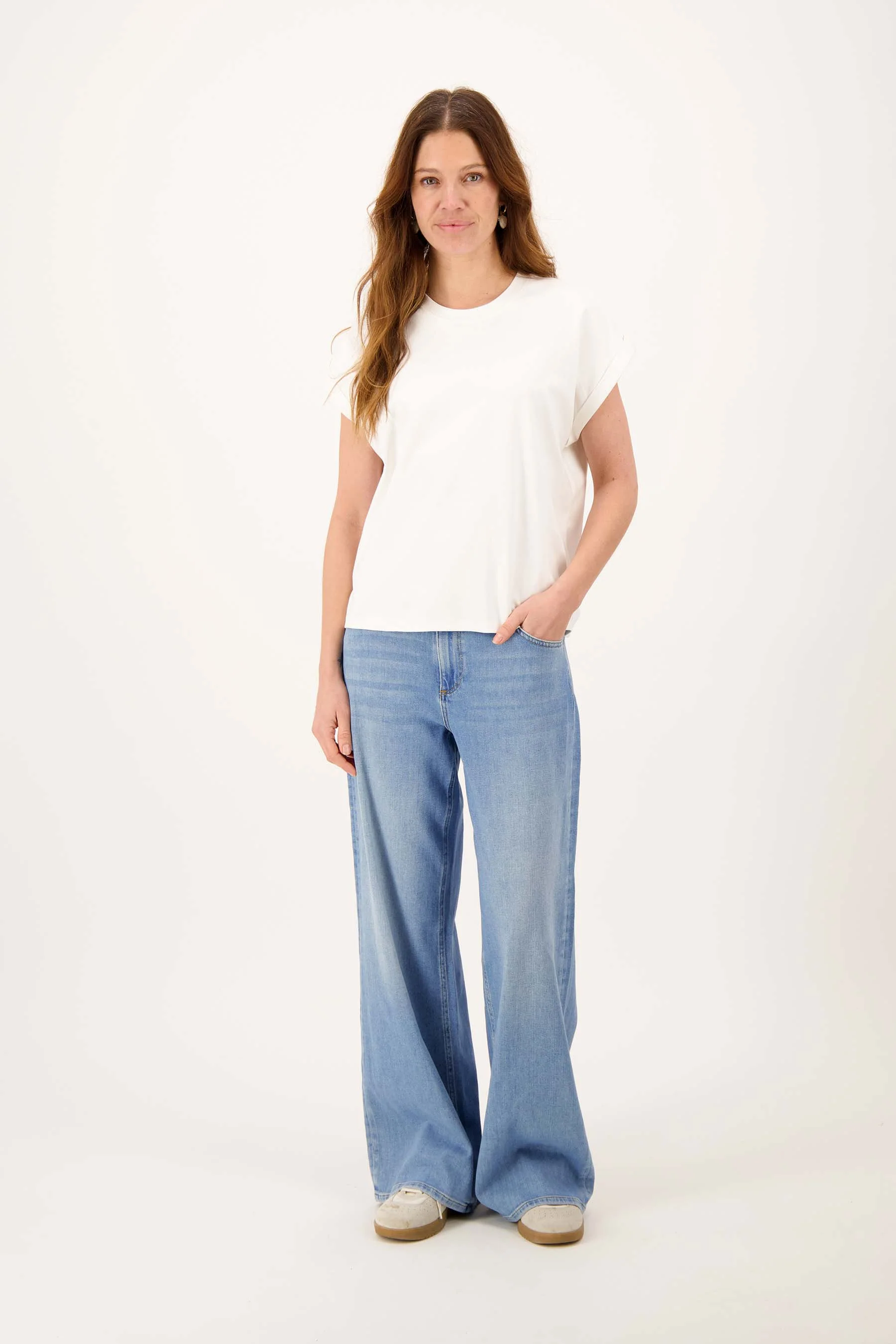 T-shirt met opgerolde mouw en print | off white - Image 3