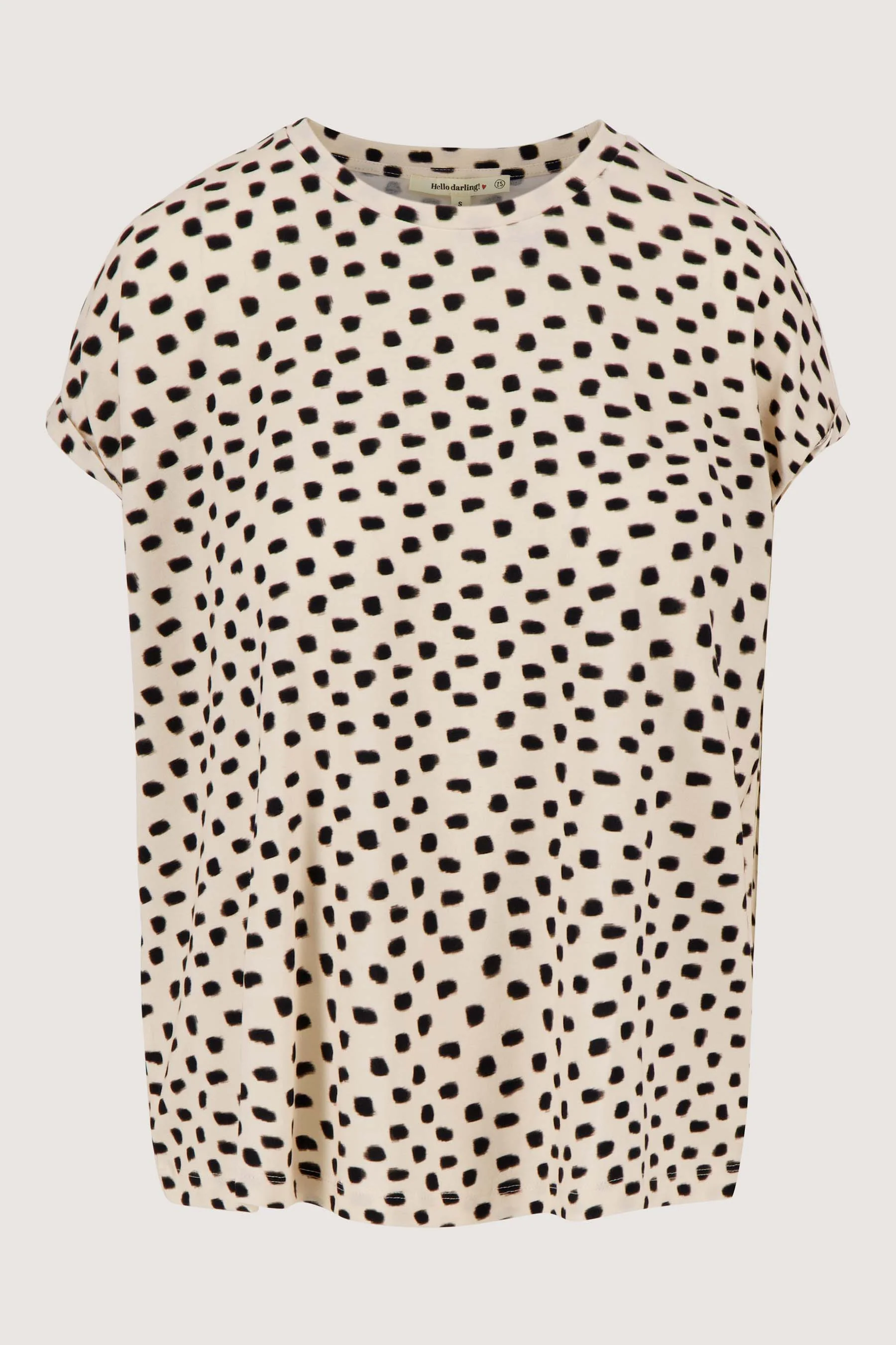 T-shirt met opgerolde mouw en stippen print | off white / zwart - Image 4
