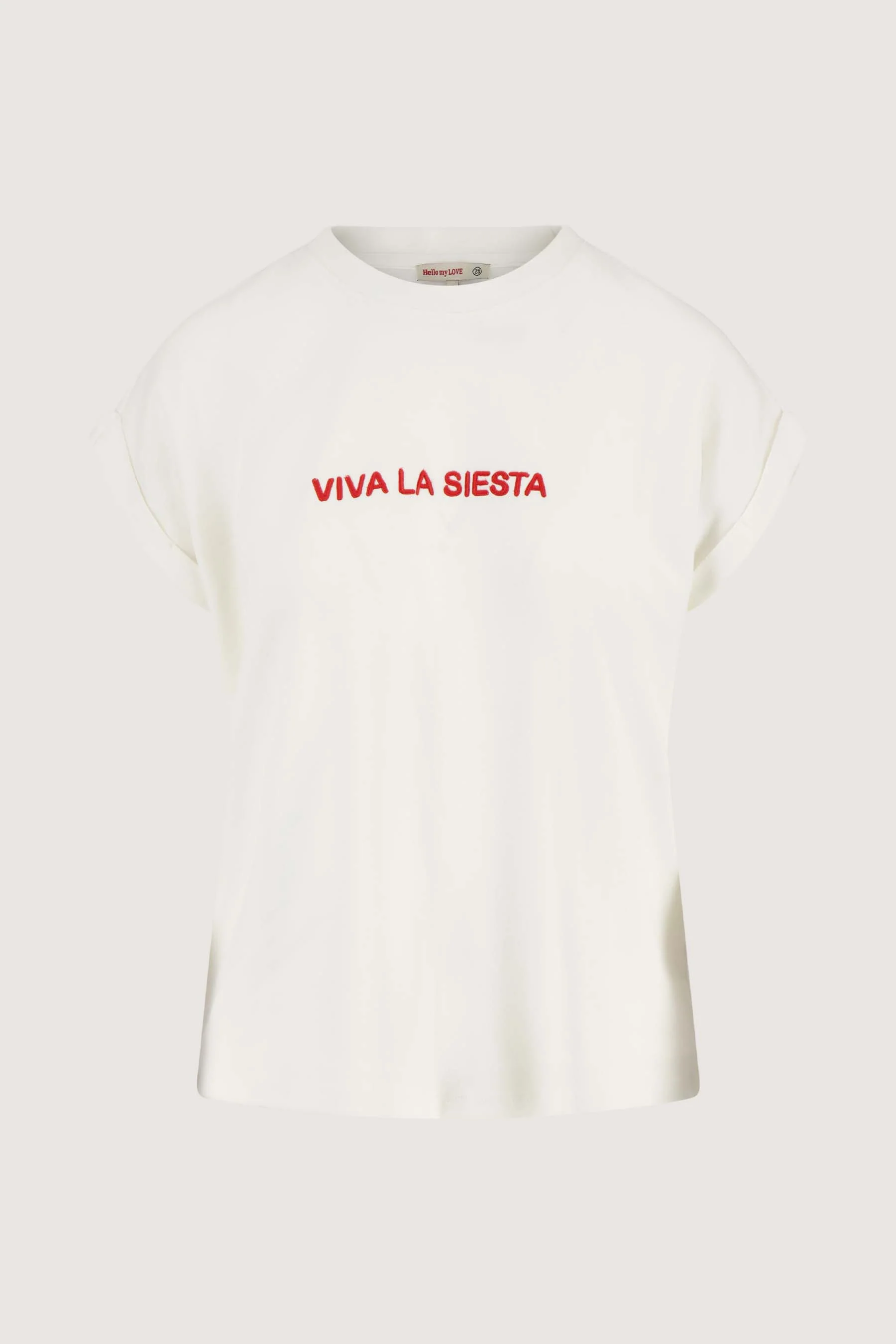T-shirt met opgerolde mouw viva la siesta | off white / coral - Image 3