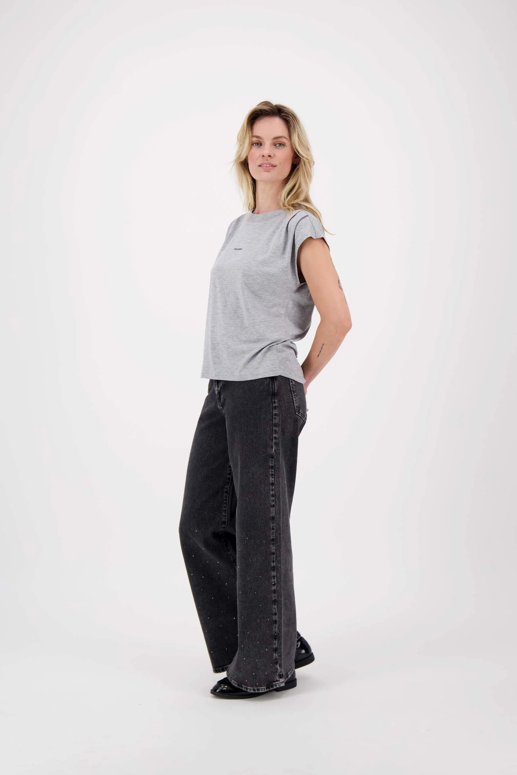 t-shirt met plooidetail | medium grey - Image 3