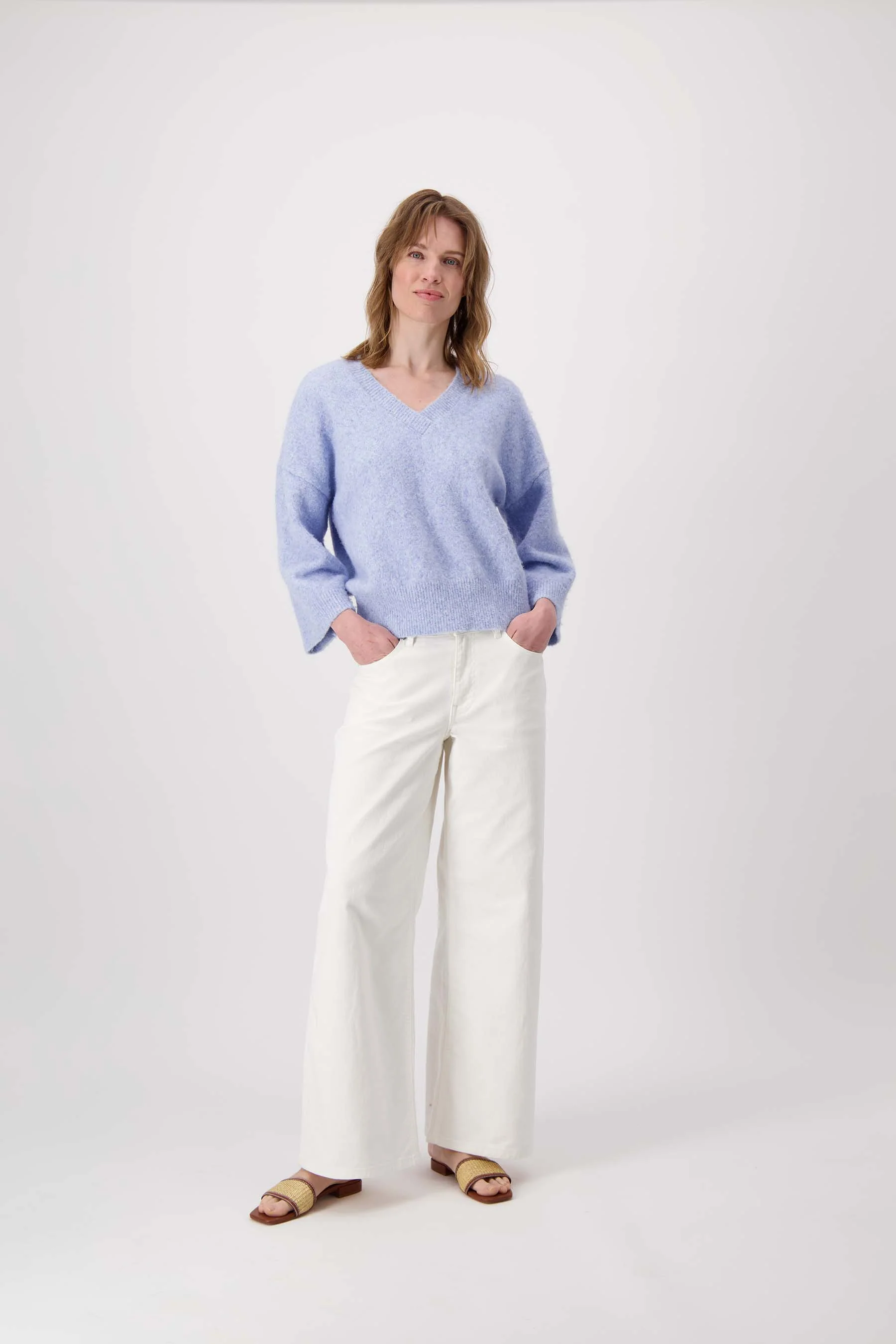 trui korte mouw met V hals | white - Image 3