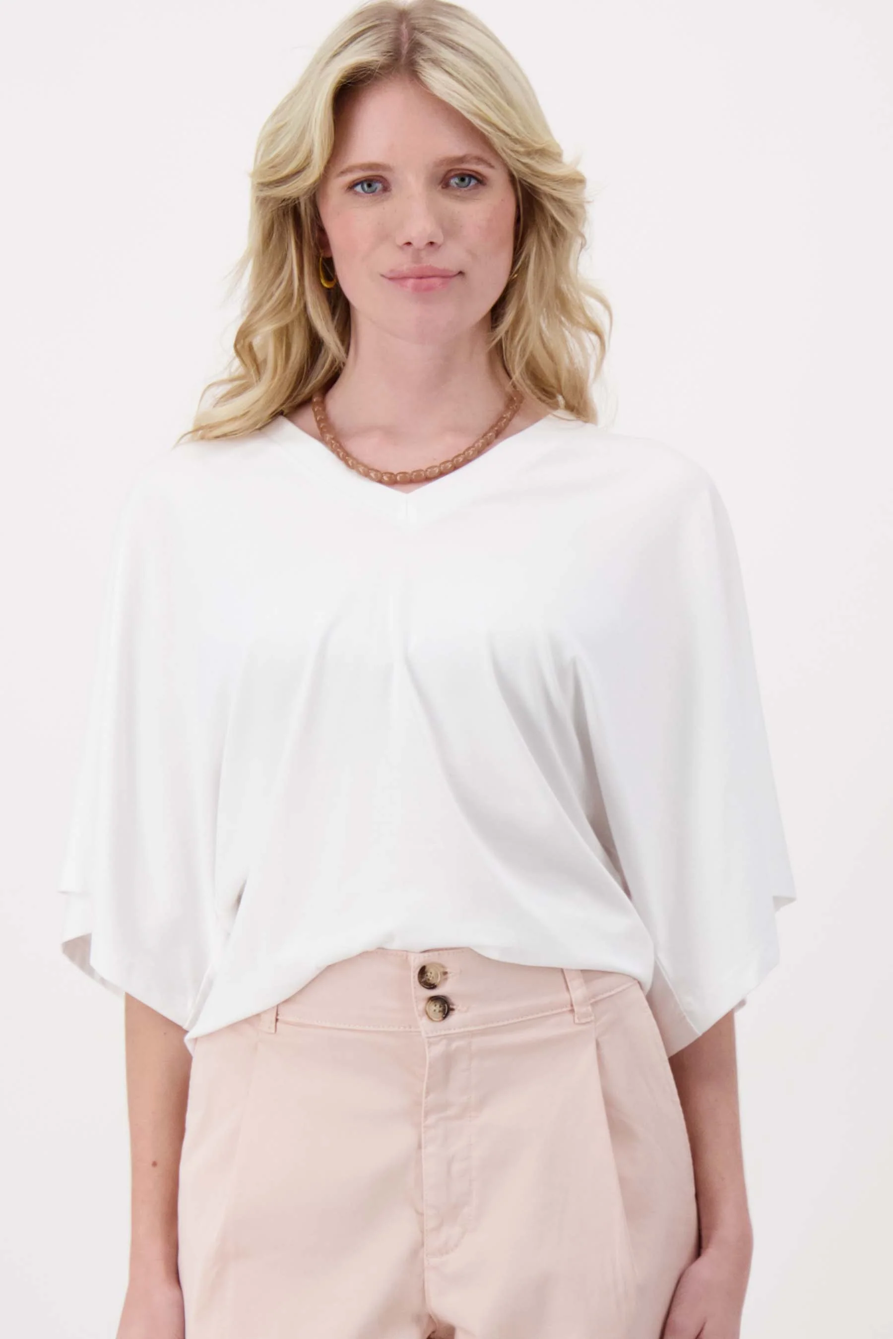 V hals T-shirt wijde mouw met Zusss embroidery | off white