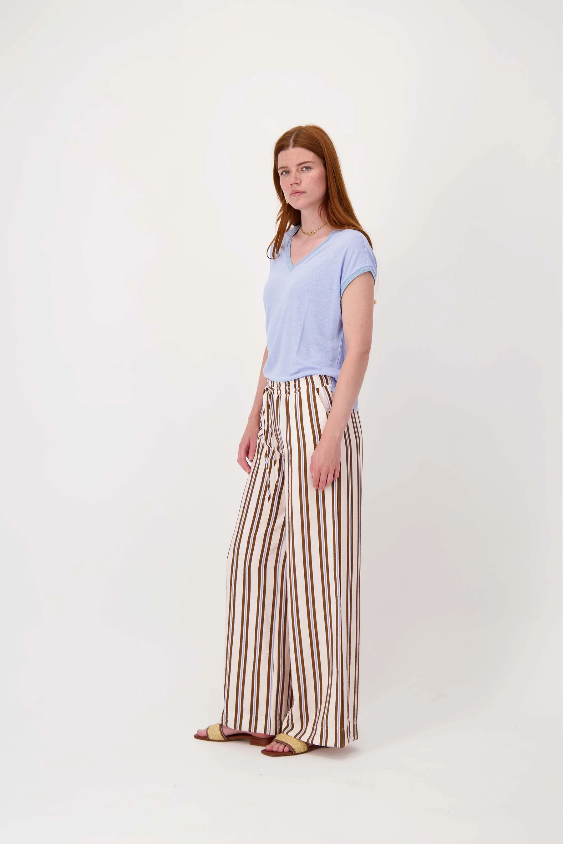 V hals top met lurex boord | cornflower blue - Image 3