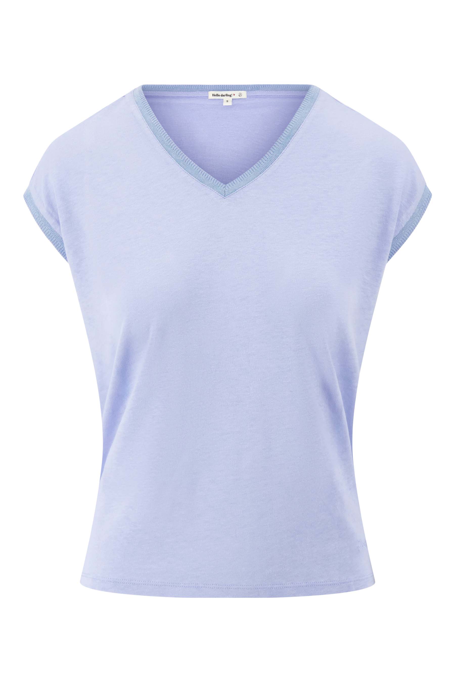 V hals top met lurex boord | cornflower blue - Image 4