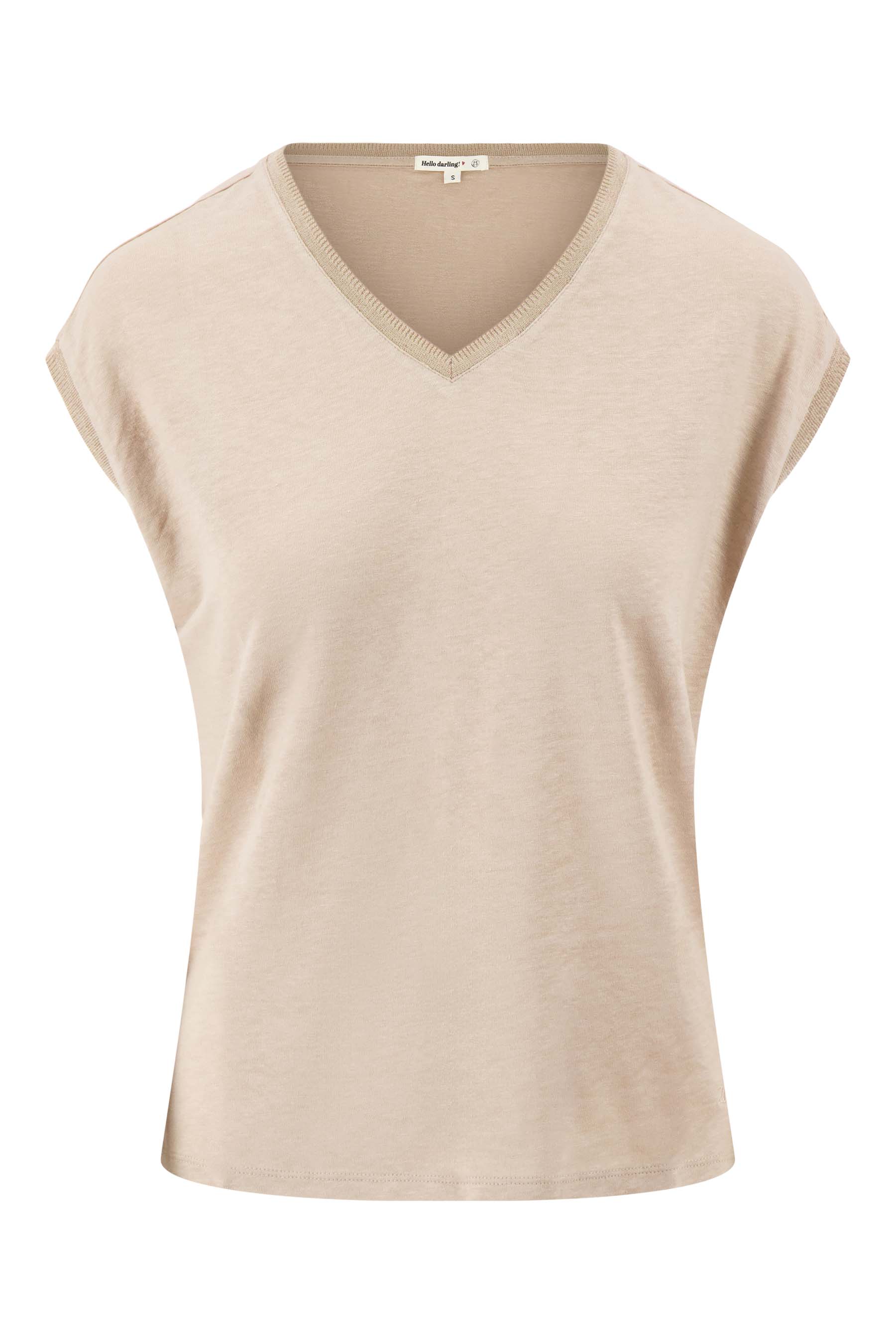 V hals top met lurex boord | darker sand - Image 4
