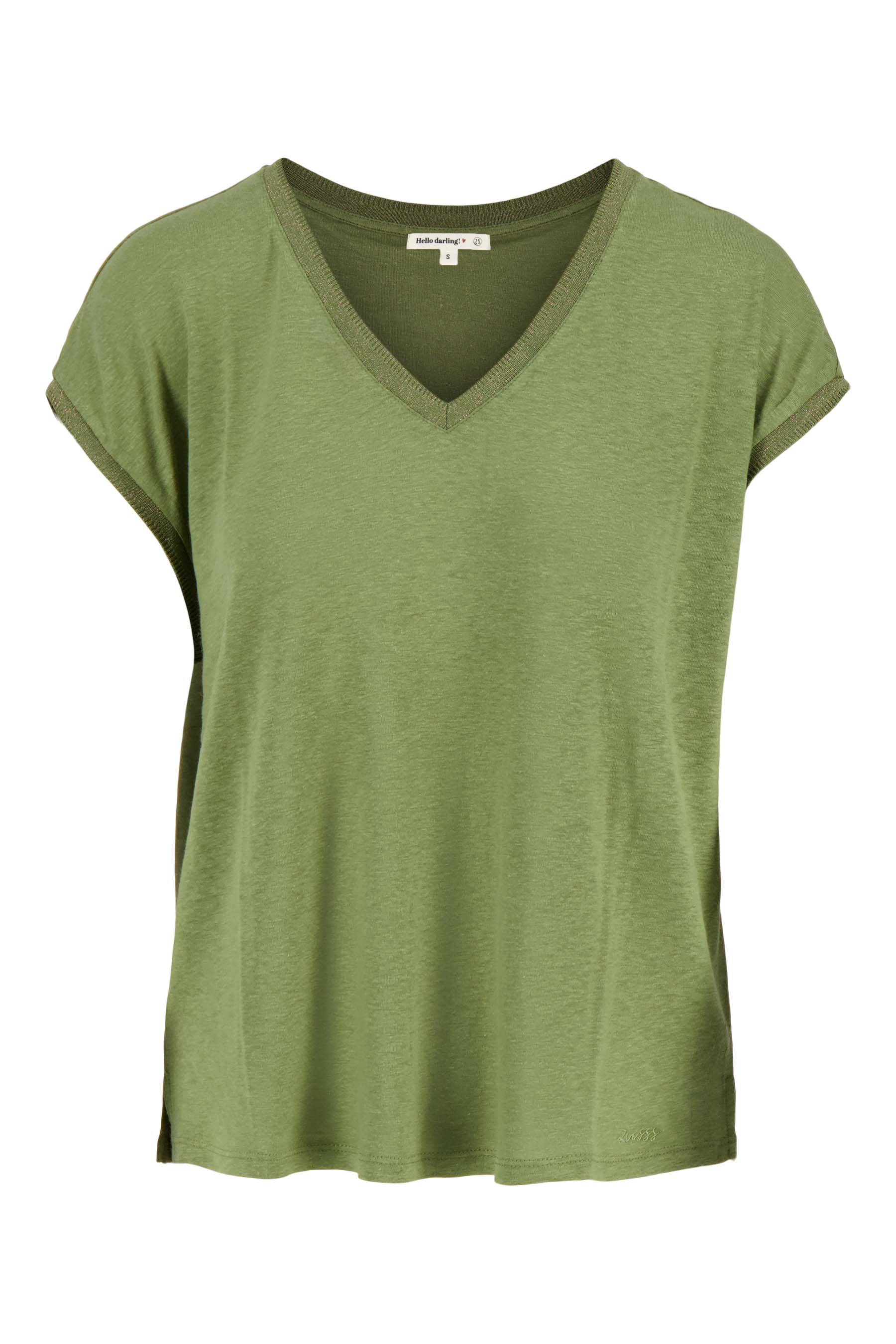 V hals top met lurex boord | light mossgreen - Image 3