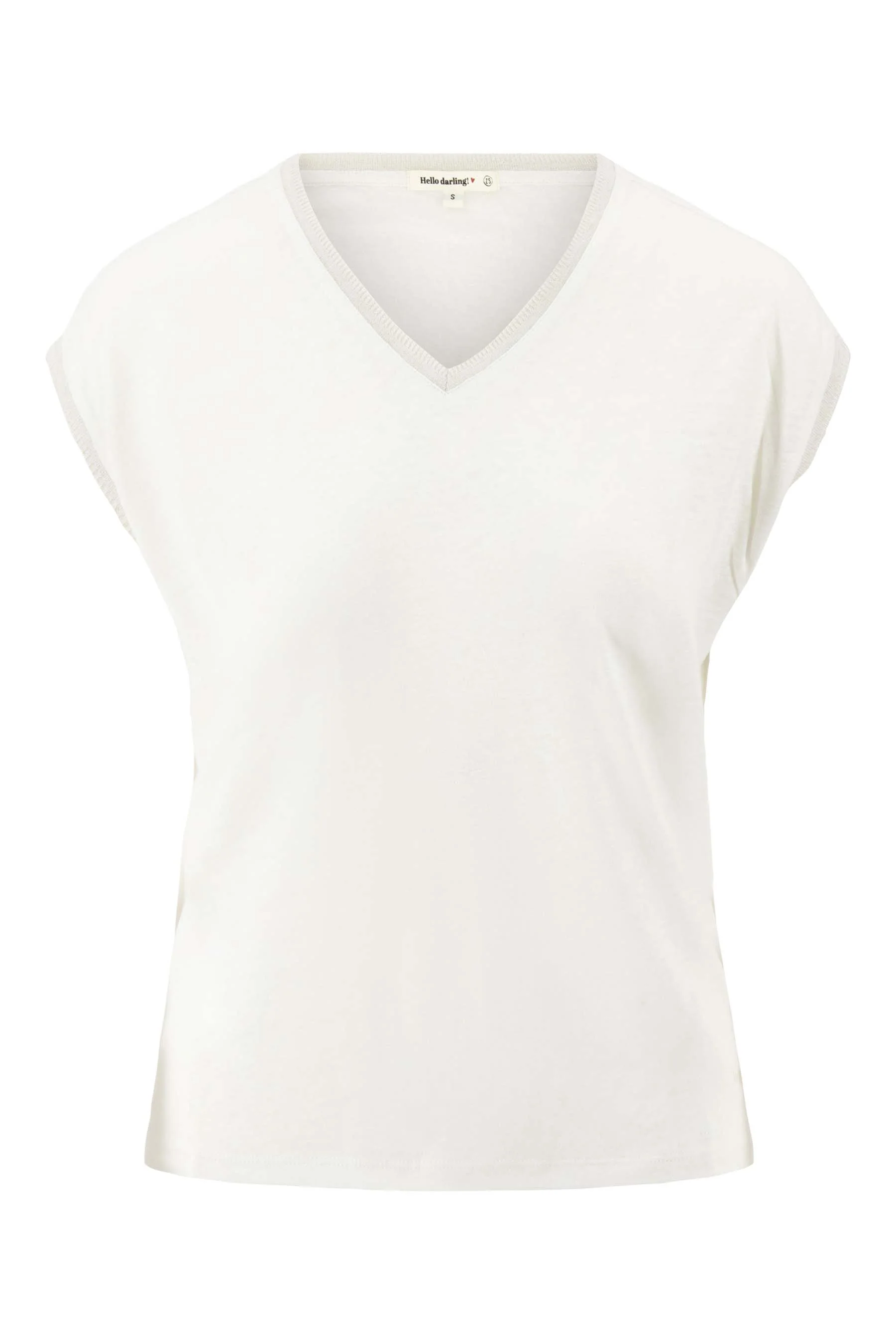 V hals top met lurex boord | off white - Image 3