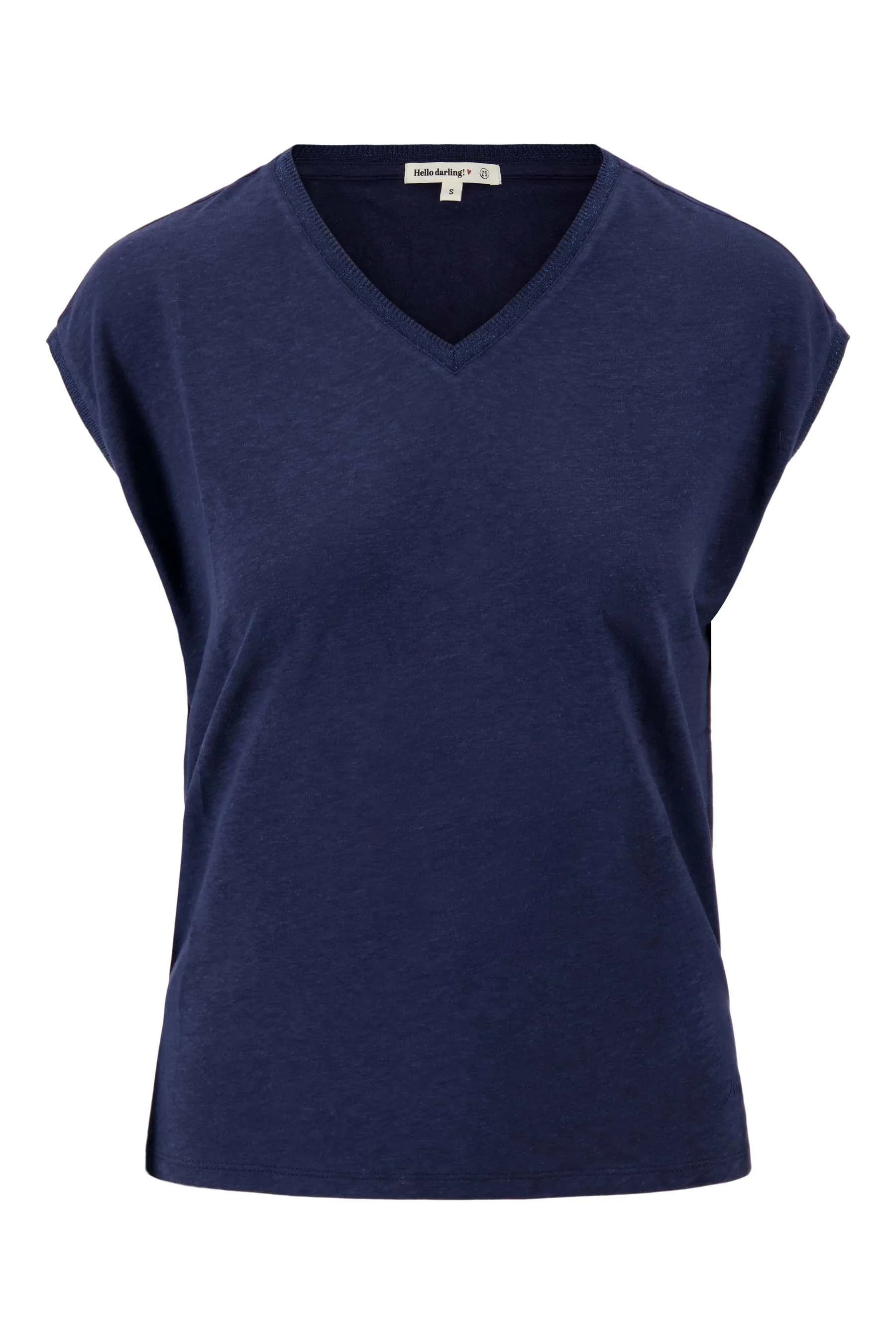 V hals top met lurex boord | summer navy - Image 3