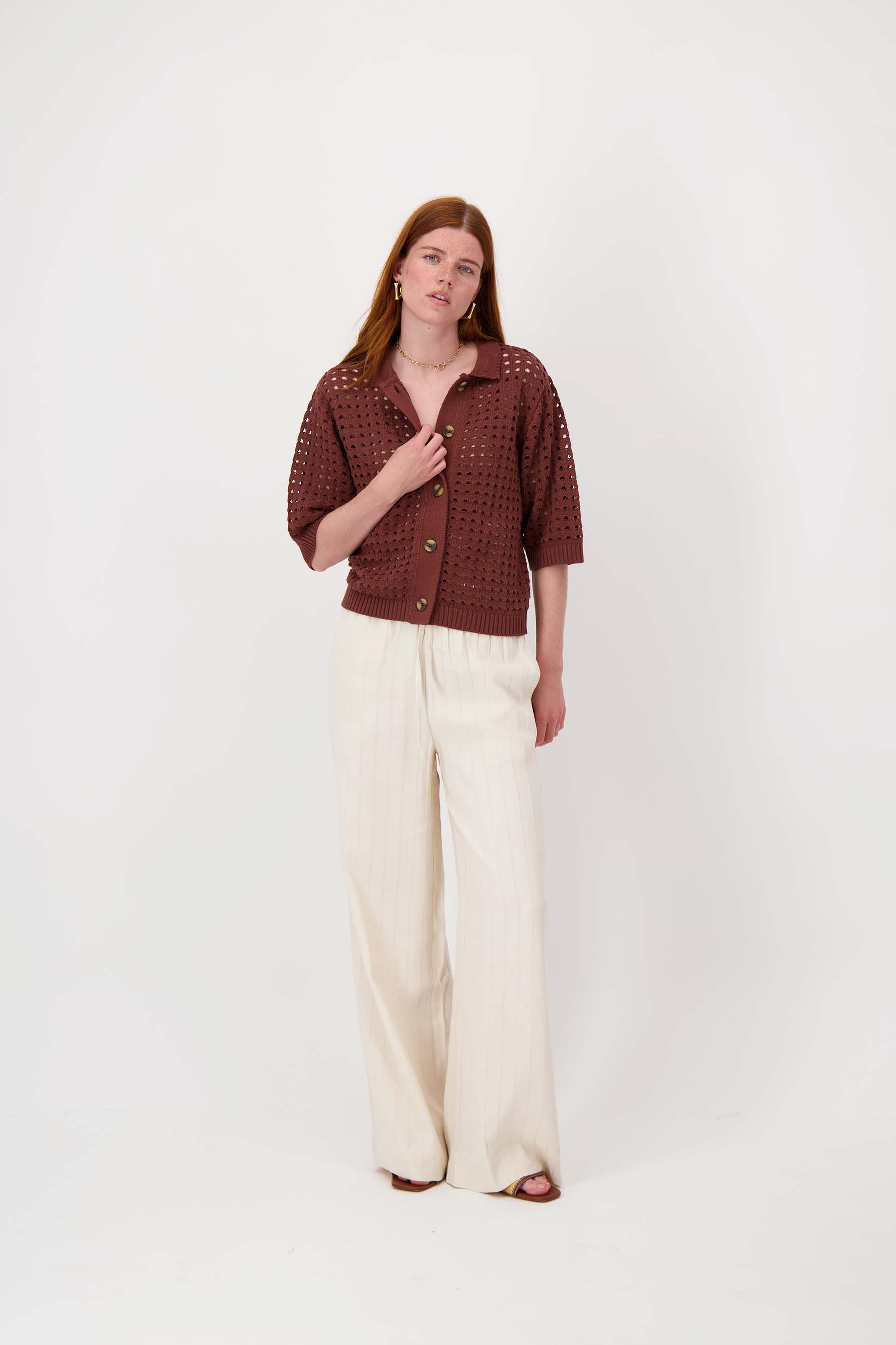 vest met polokraag in ajour | mid brown - Image 3