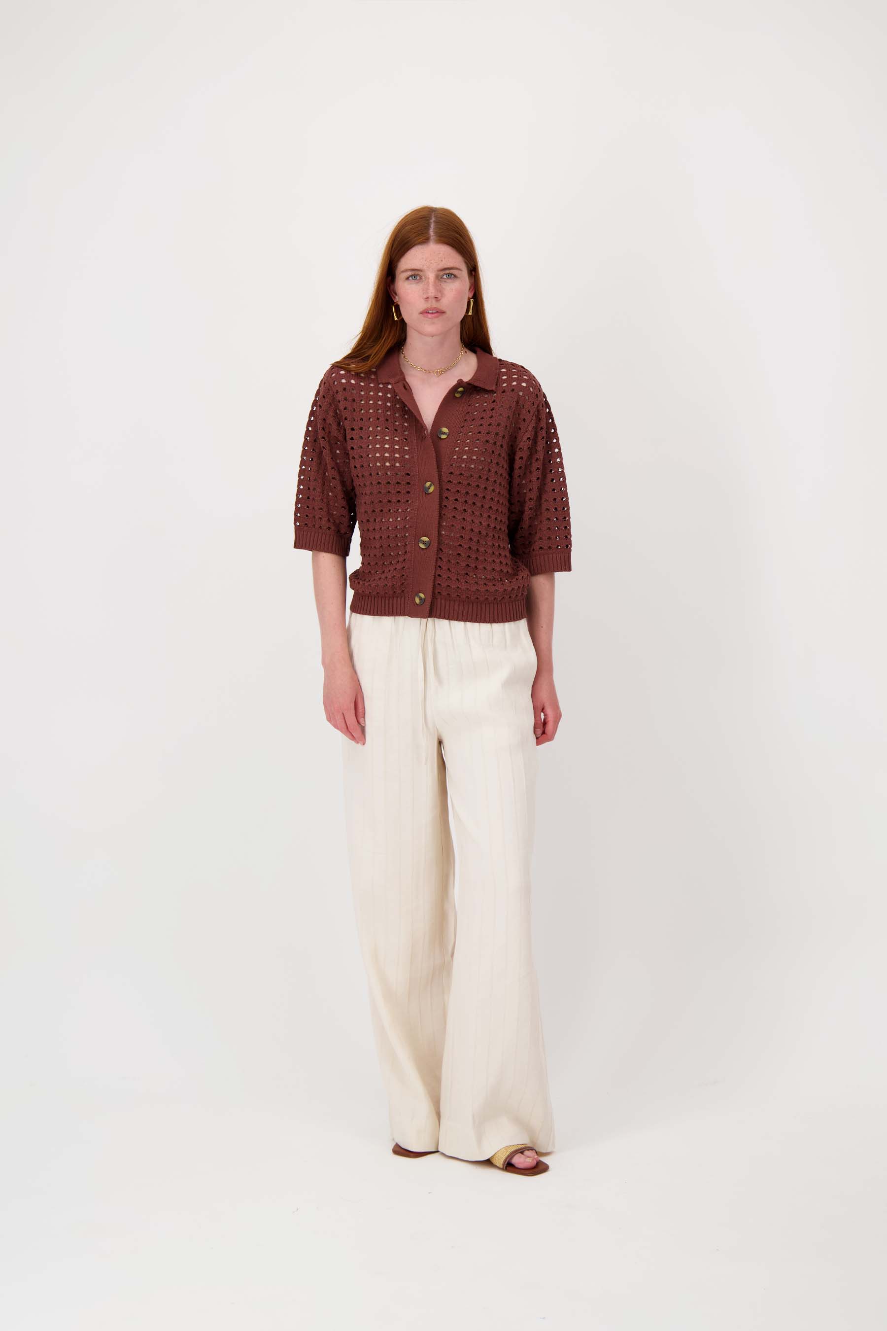 vest met polokraag in ajour | mid brown - Image 4