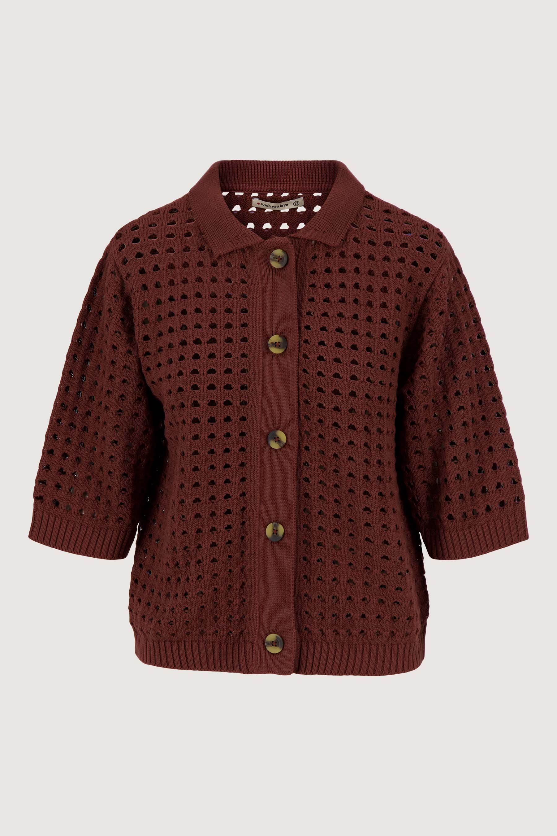 vest met polokraag in ajour | mid brown - Image 5