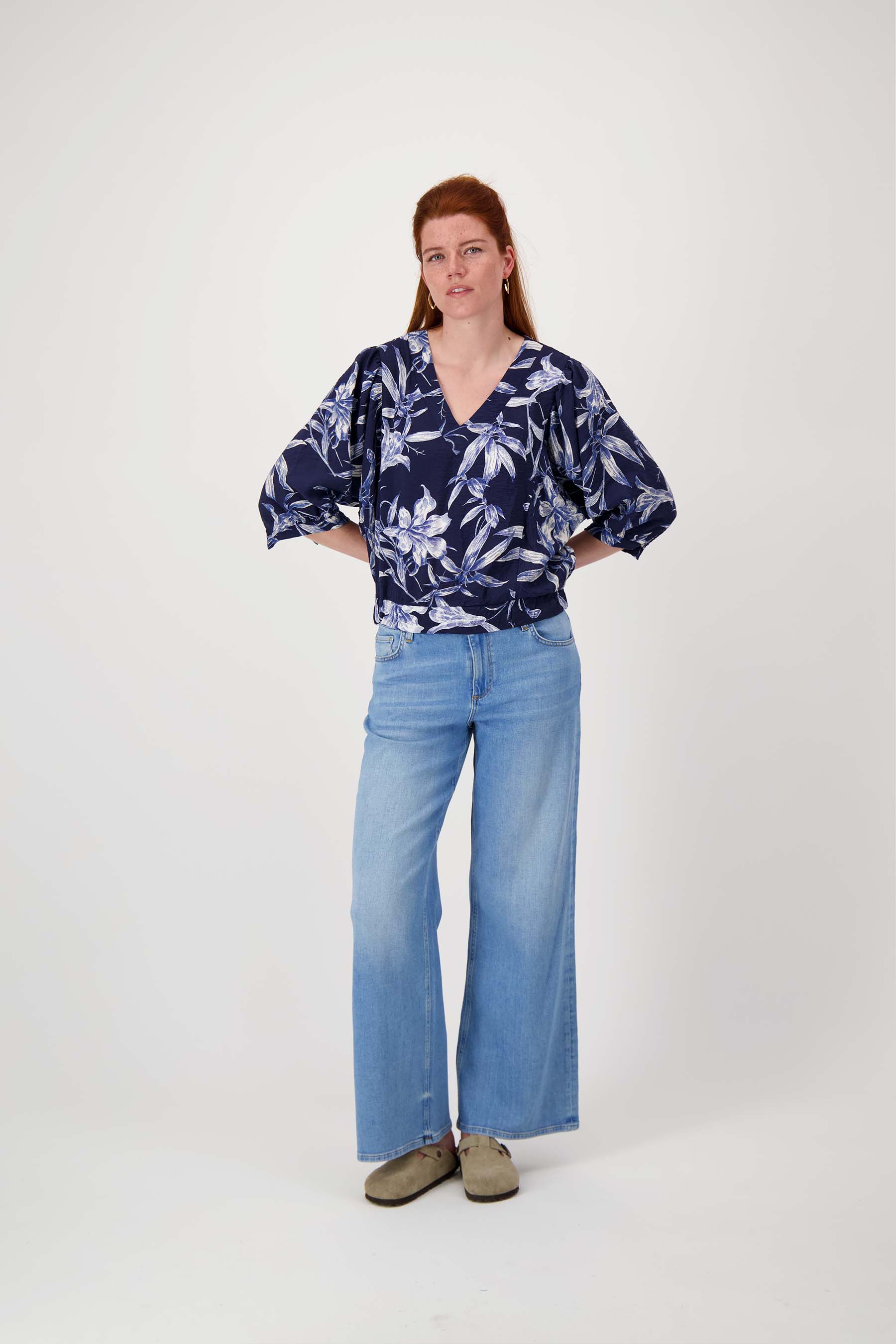 vleermuis blouse met print | summer navy / off white - Image 3