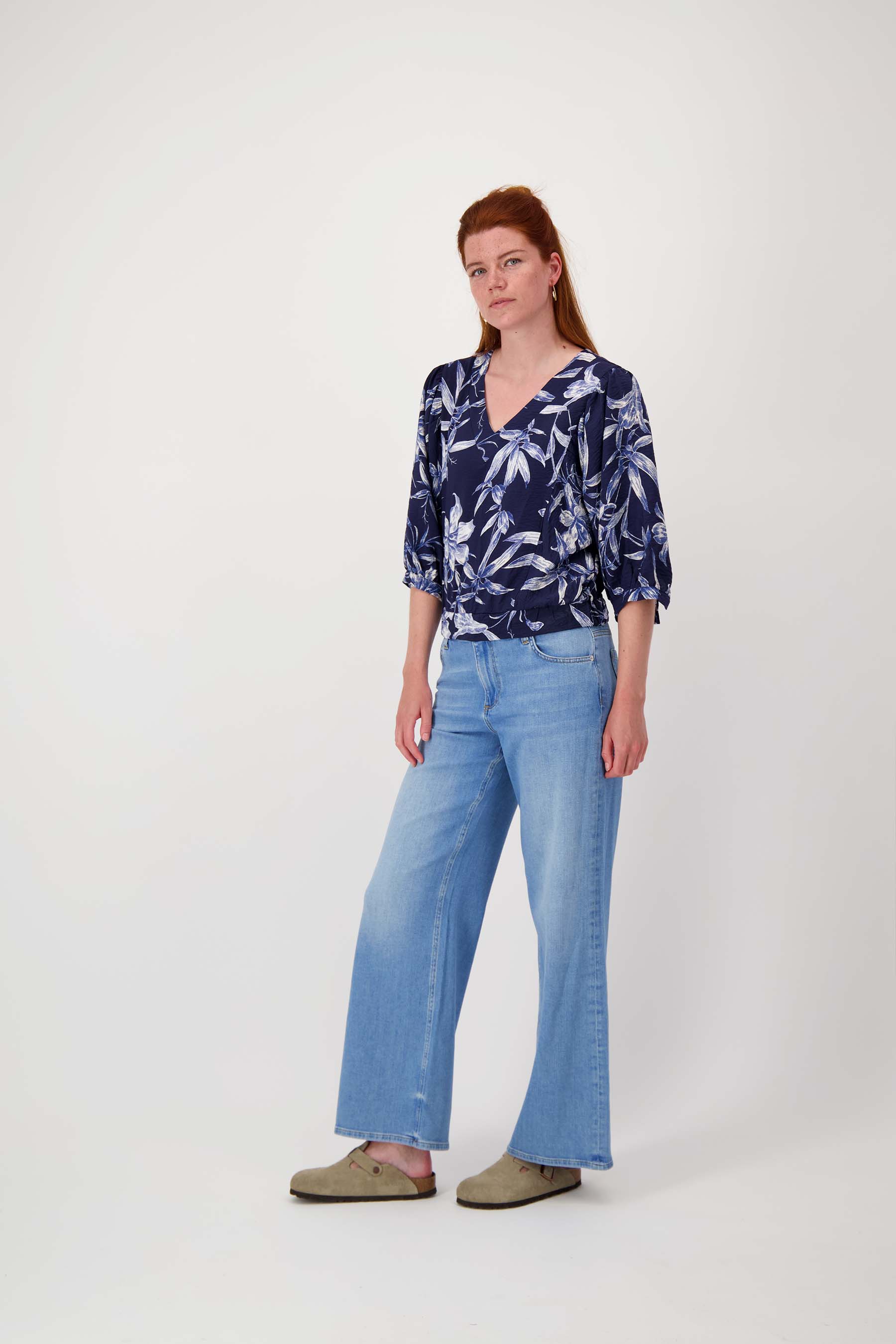 vleermuis blouse met print | summer navy / off white - Image 4