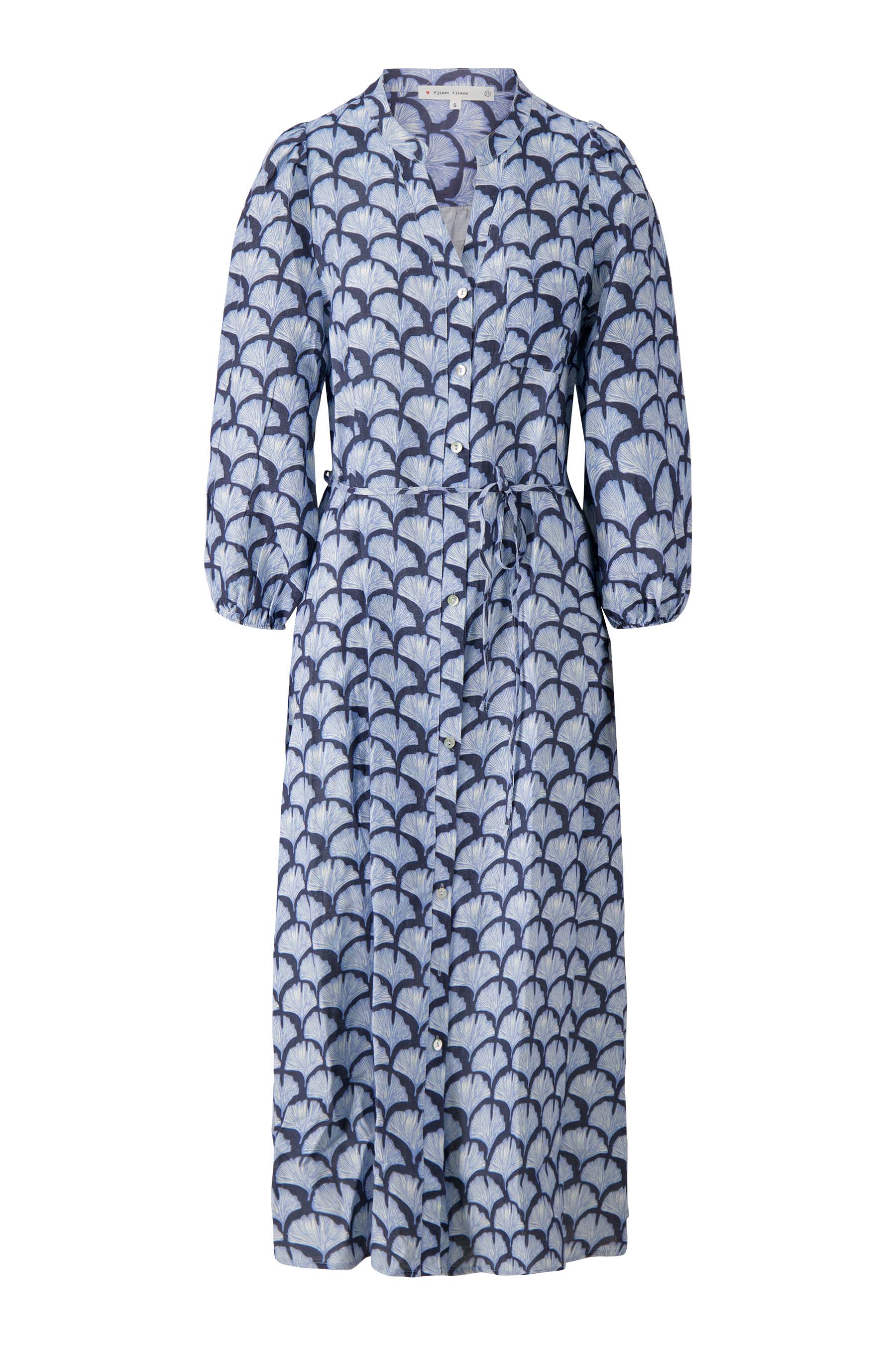 waaierprint jurk met korte mouwen | summer navy/lavenderblauw/offwhite
