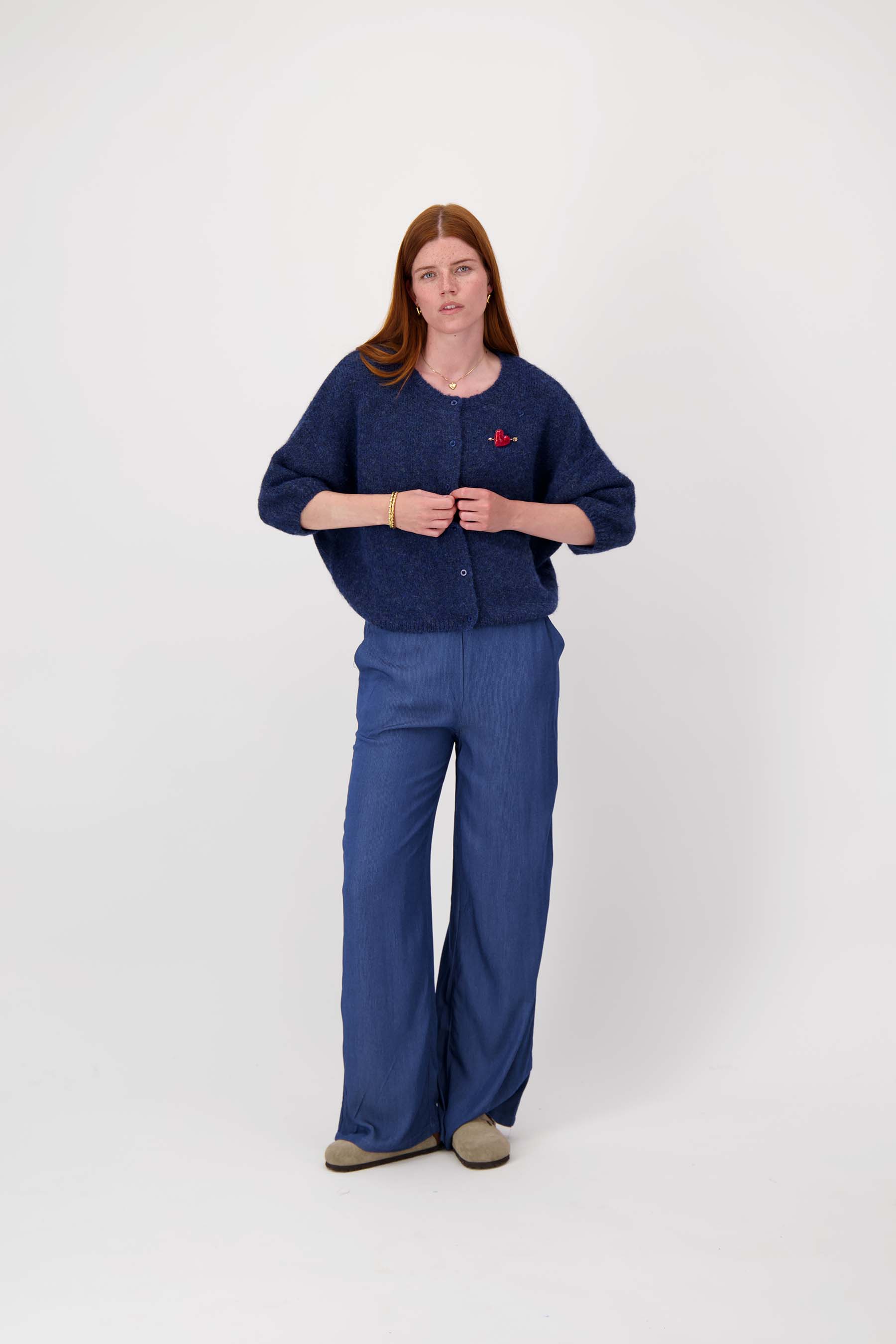 zacht basis vest met vleermuis mouwen en broche | summer navy - Image 4
